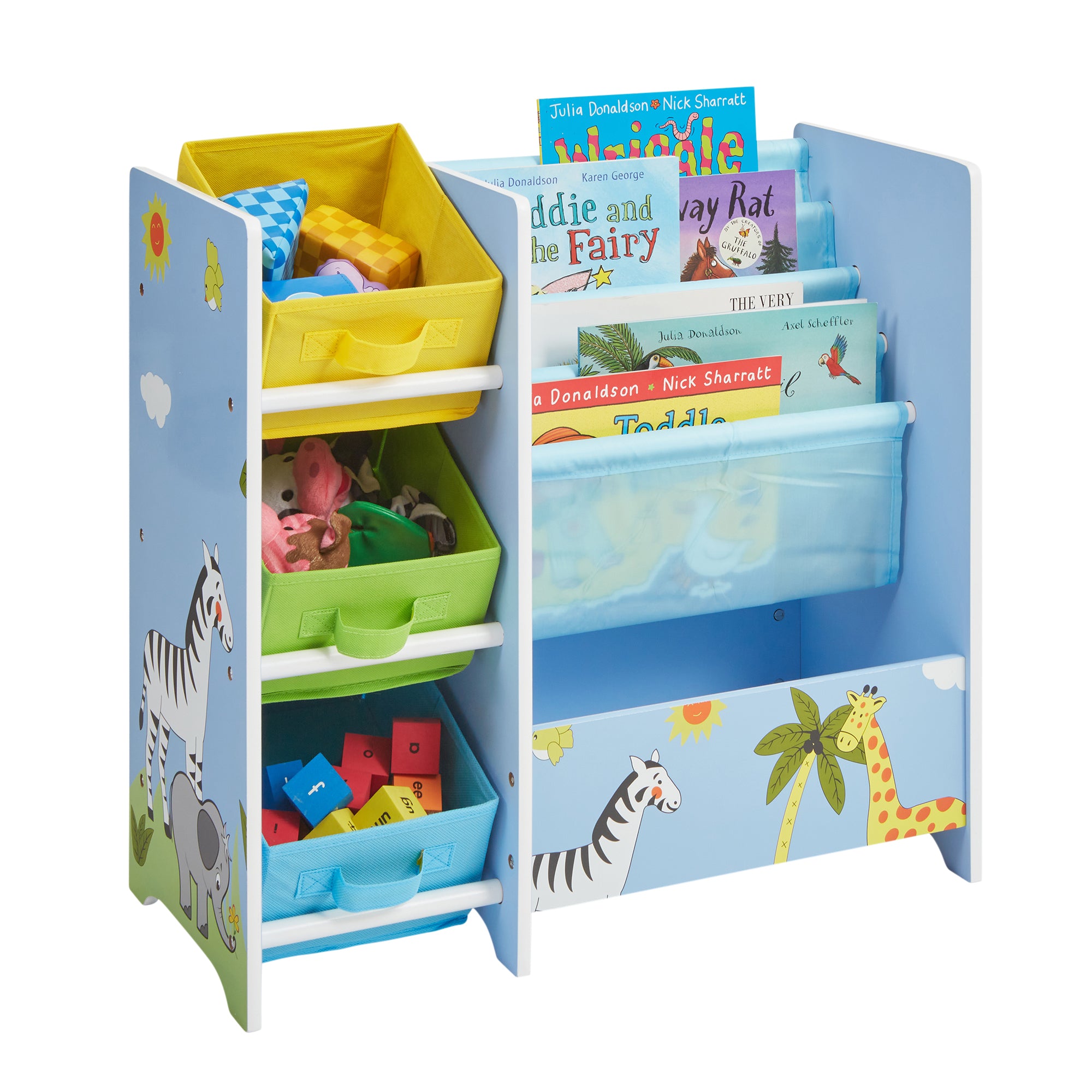 Kids Safari Book Display with Fabric Storage Boxes (Ages 2-6)