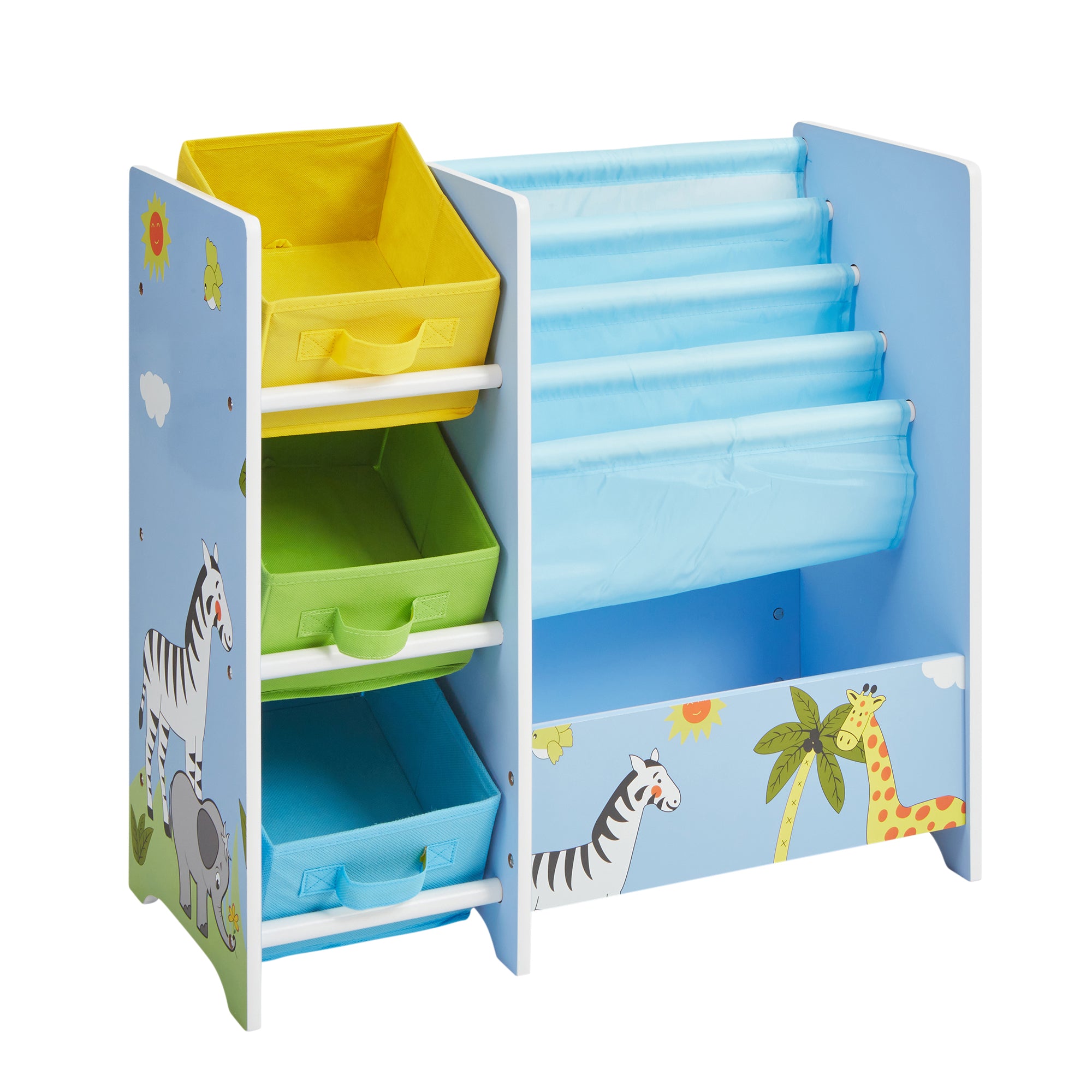 Kids Safari Book Display with Fabric Storage Boxes (Ages 2-6)