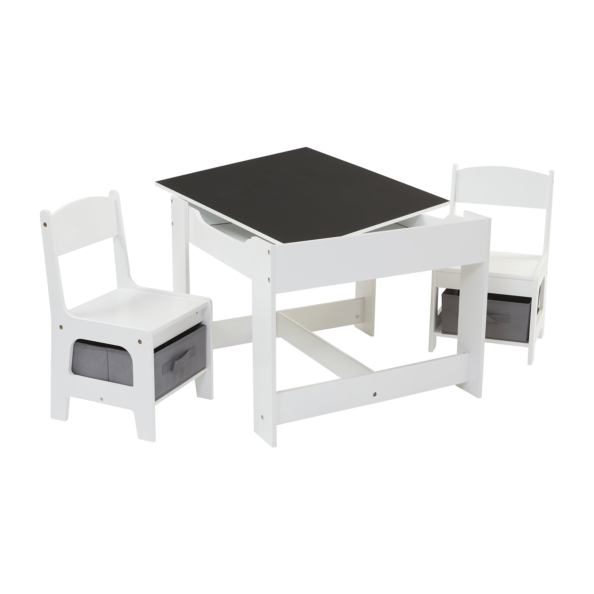 Kids White Reversible Table & Chairs with Storage (18 Months-6 Years)