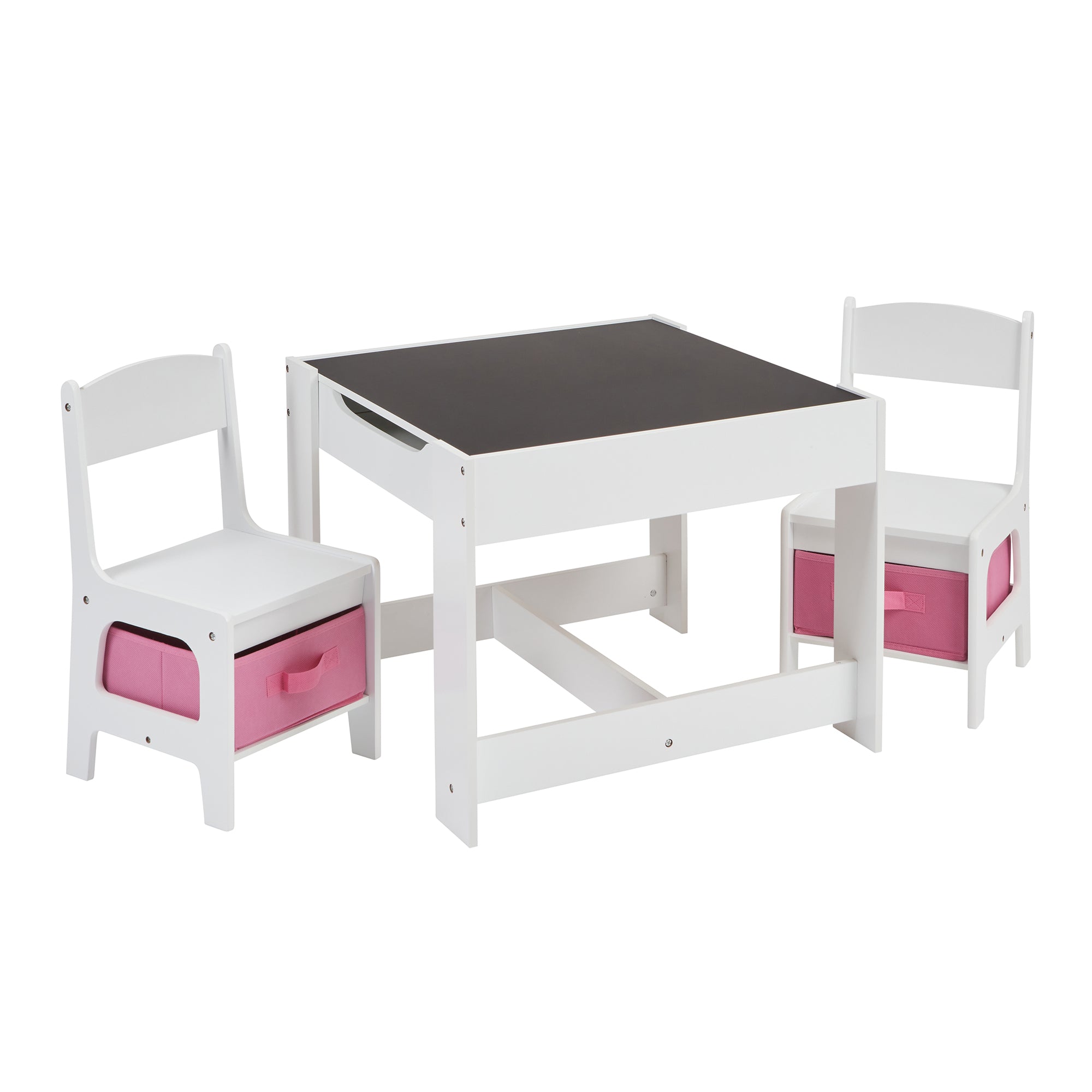 Kids White Reversible Table & Chairs with Storage (18 Months-6 Years)
