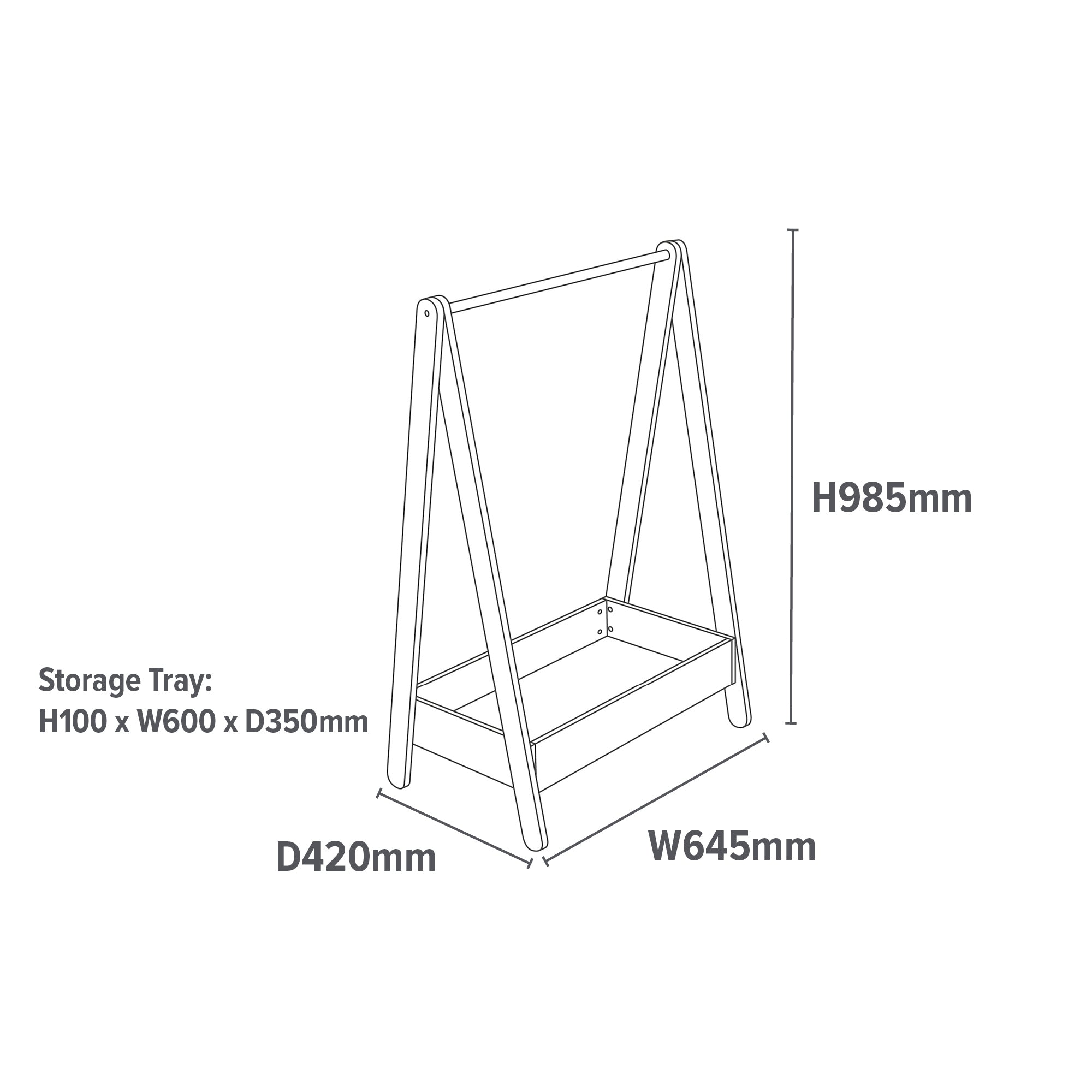 Kids White Pine Dressing Rail Storage (Ages 3+)