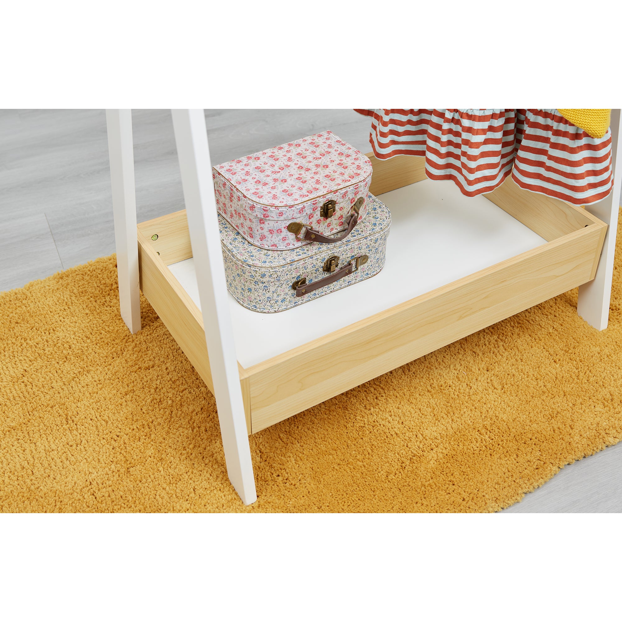Kids White Pine Dressing Rail Storage (Ages 3+)