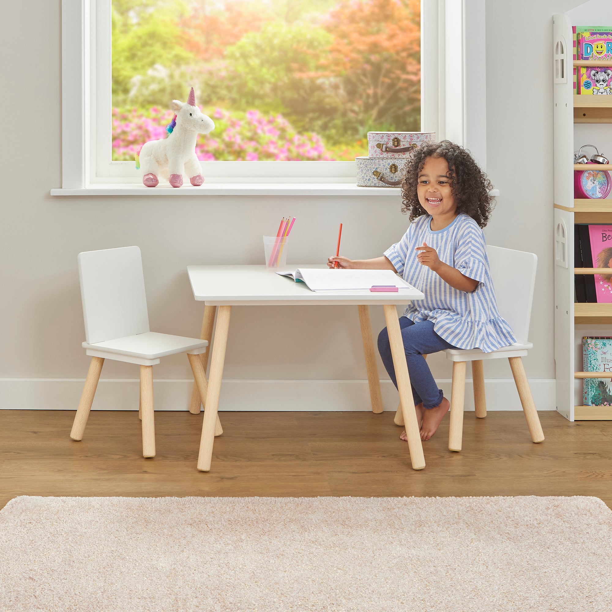 Kids Pinewood Table & 2 Chairs Set Modern Play (18 Months-6 Years)