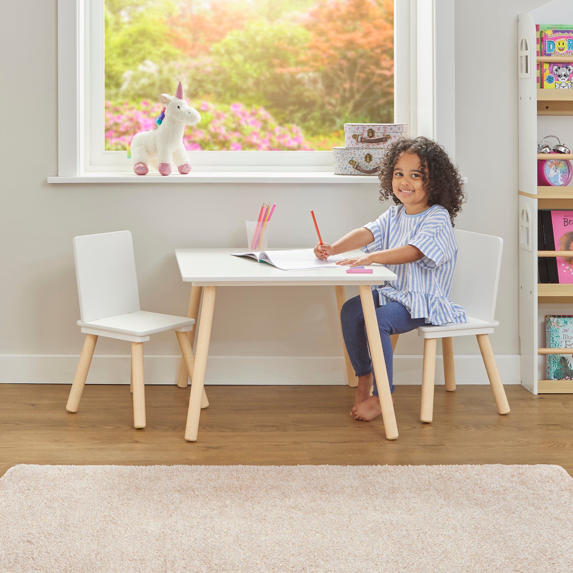 Kids Pinewood Table & 2 Chairs Set Modern Play (18 Months-6 Years)