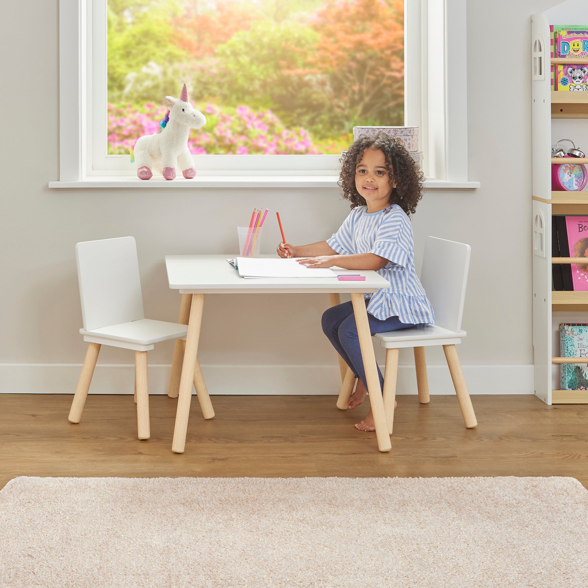 Kids Pinewood Table & 2 Chairs Set Modern Play (18 Months-6 Years)