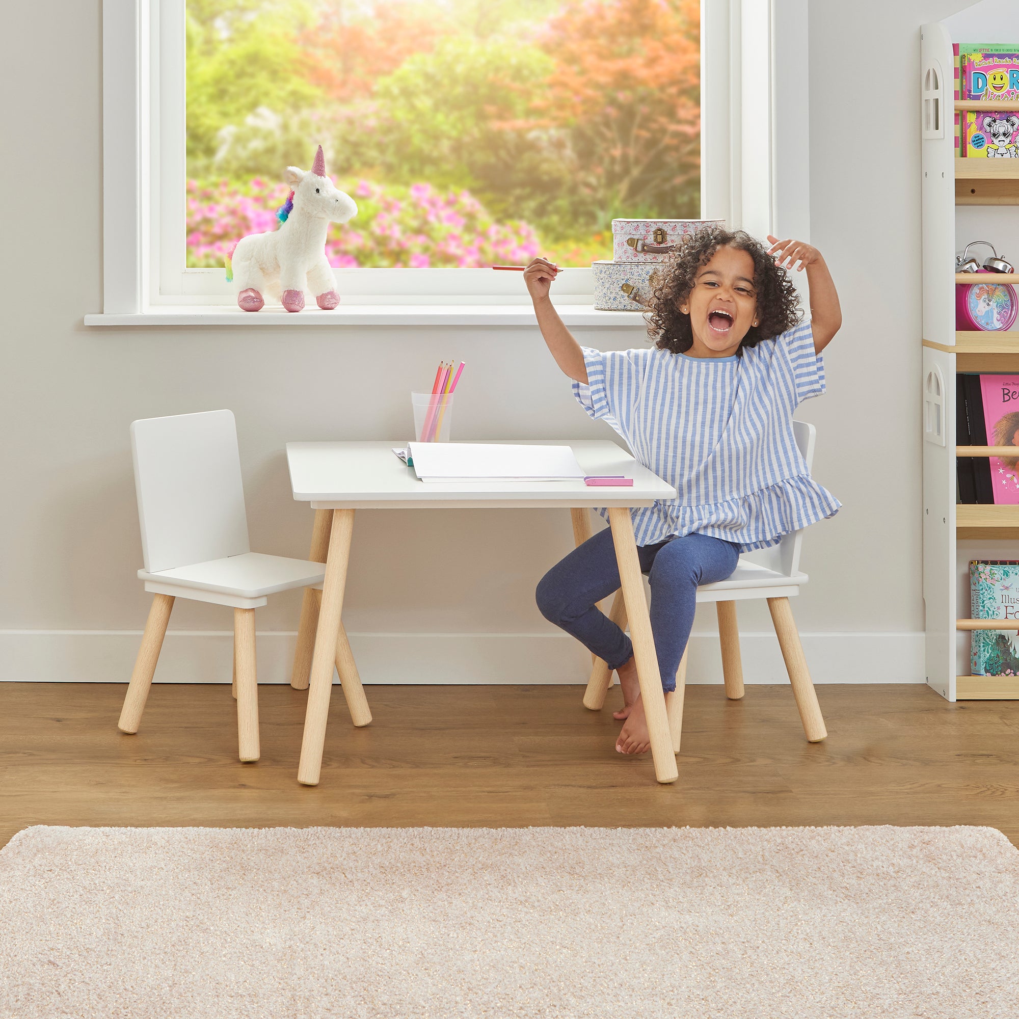 Kids Pinewood Table & 2 Chairs Set Modern Play (18 Months-6 Years)
