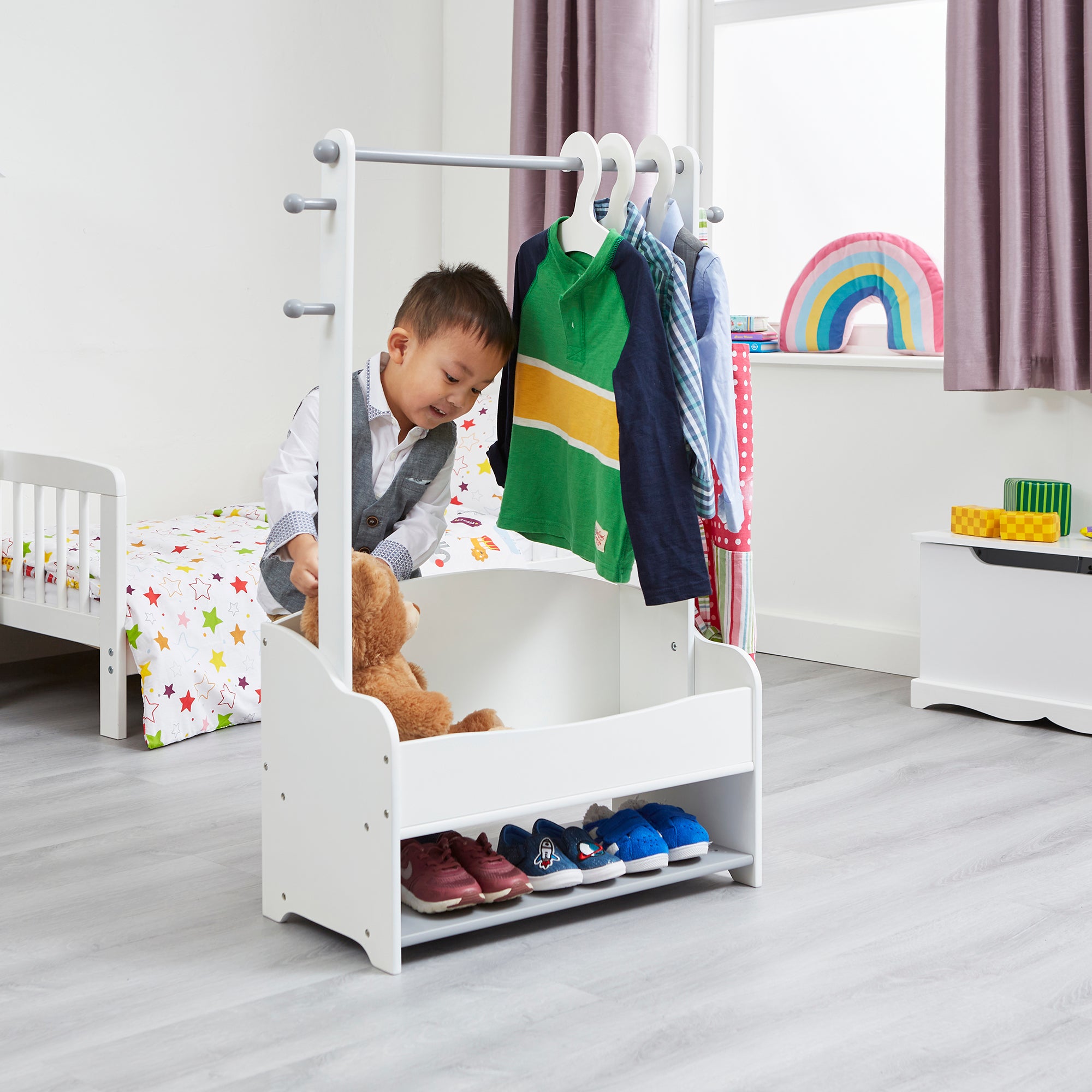Kids Hanging Rail with Storage White Grey (3-7 Years)