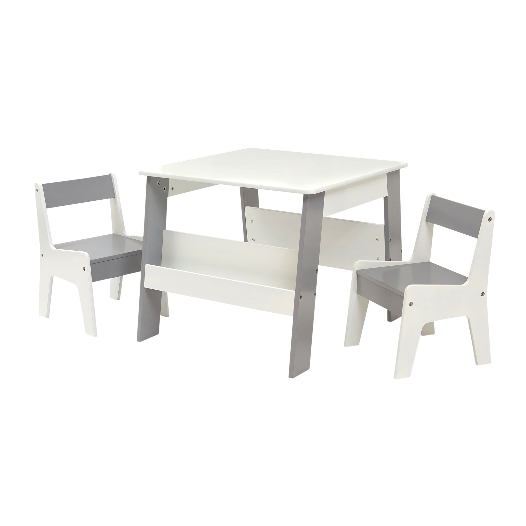 Kids White Grey Bookshelf Table & 2 Chairs (18 Months-5 Years)
