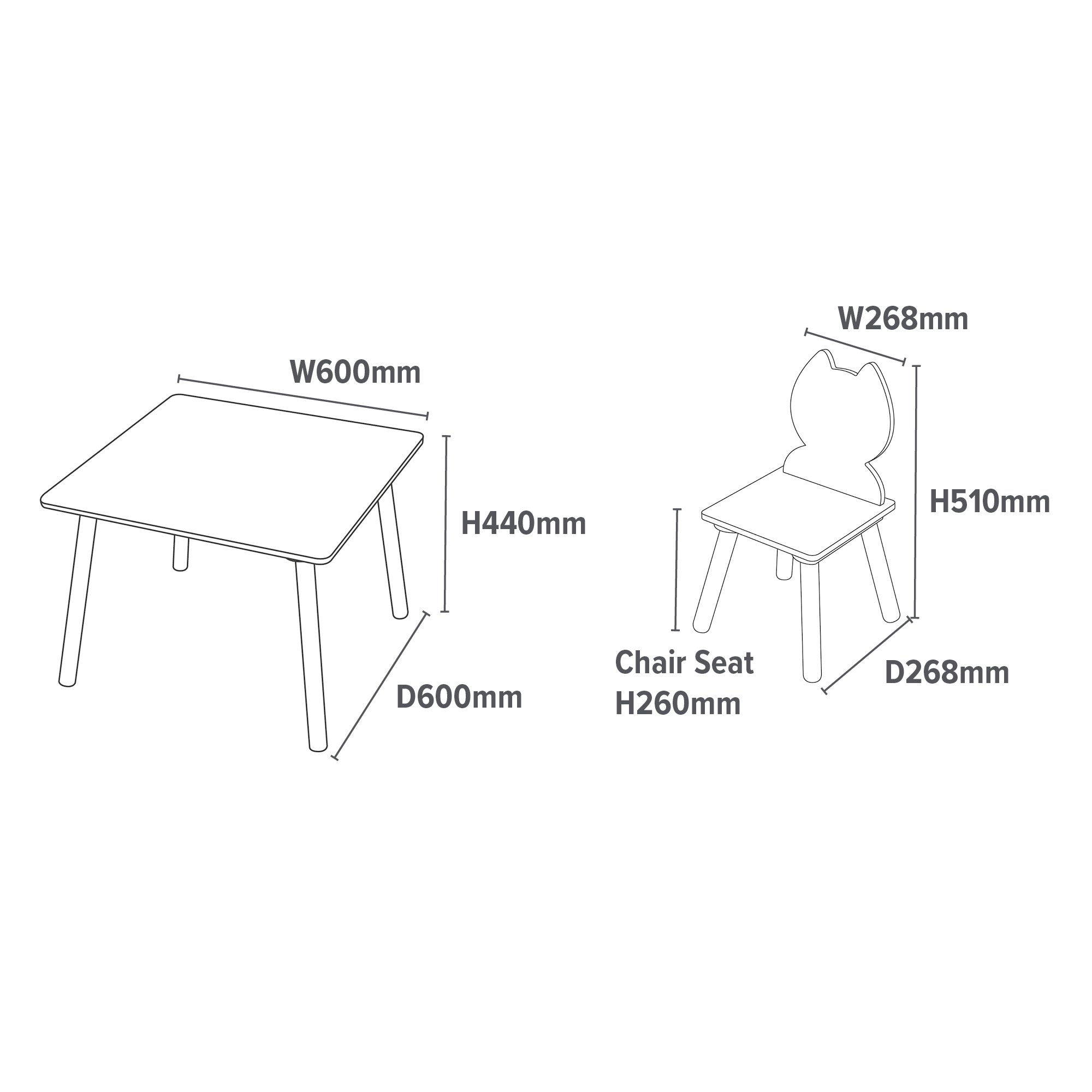 Kids Cat Dog Table & 2 Chairs Animal Play Set (18 Months-6 Years)