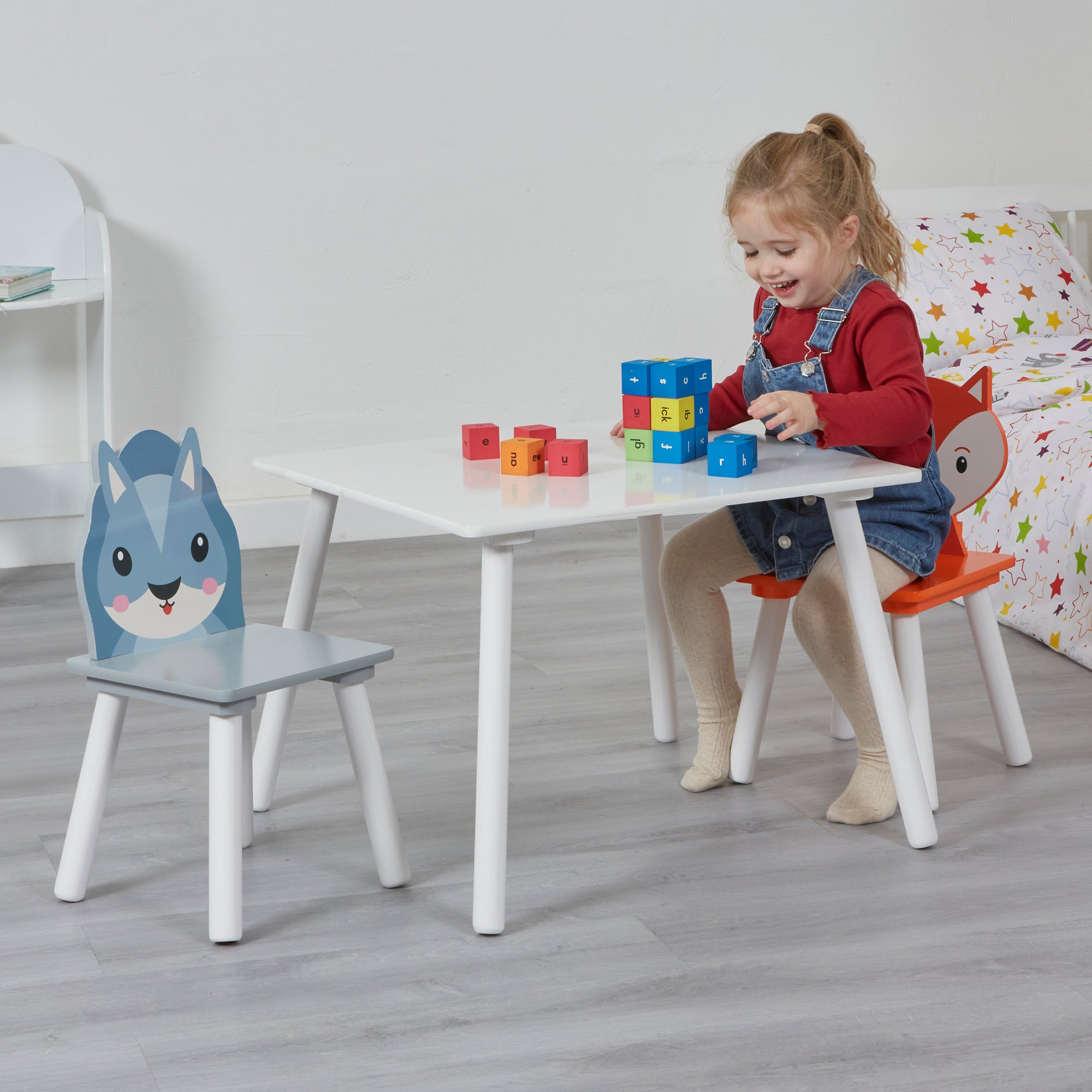 Kids Fox Squirrel Table & 2 Chairs Woodland Play (18 Months-6 Years)