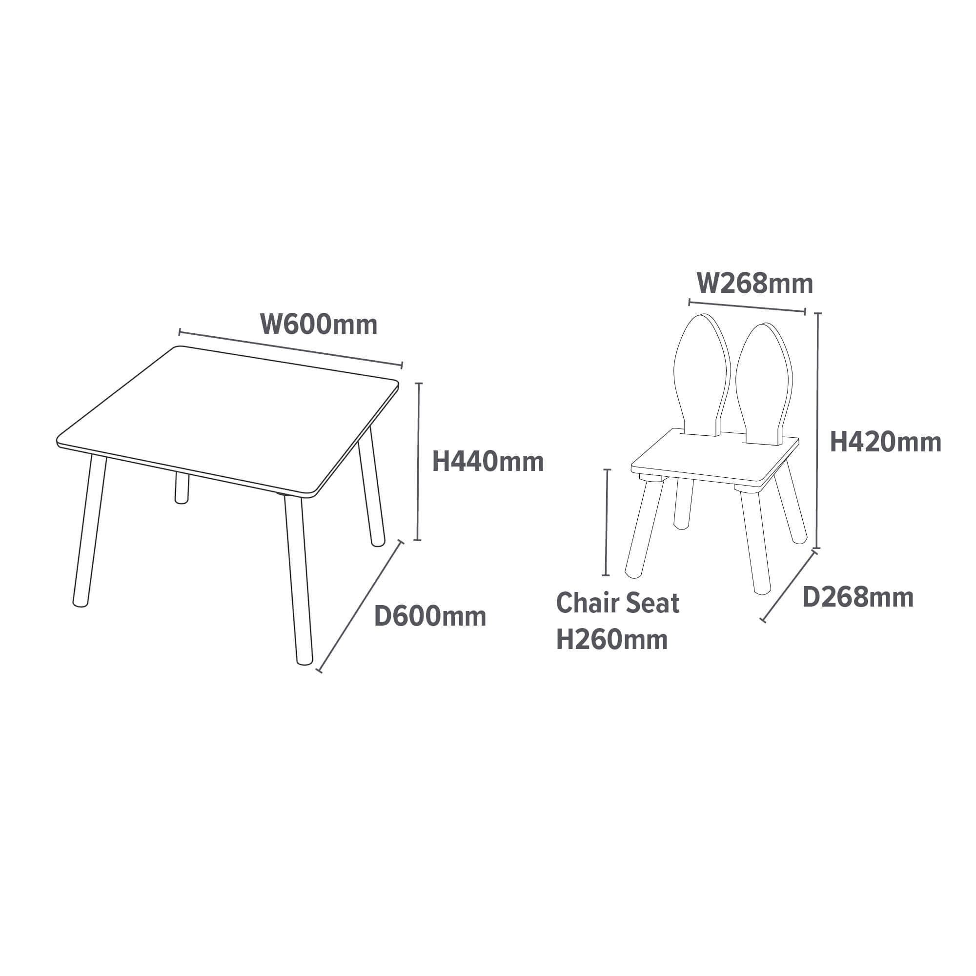 Kids Bunny Table & 2 Chairs Cute Play Set (18 Months-6 Years)