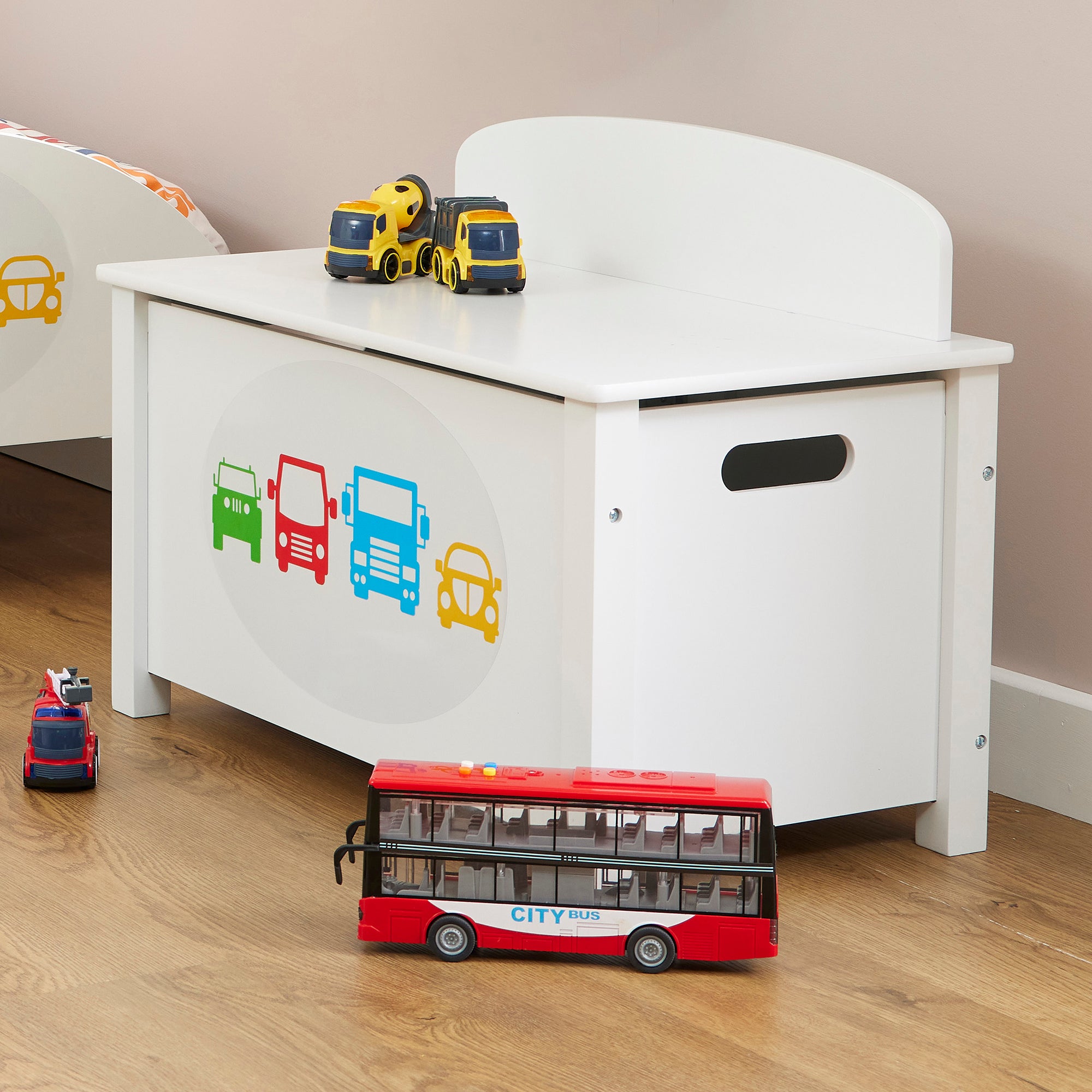 Kids White Wooden Toy Box Safe Storage (Ages 3+)