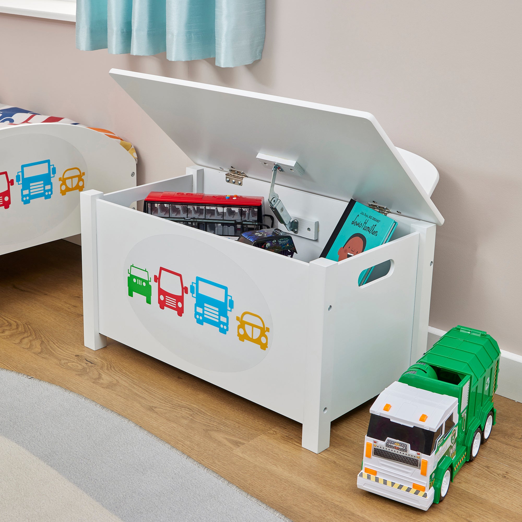 Kids White Wooden Toy Box Safe Storage (Ages 3+)