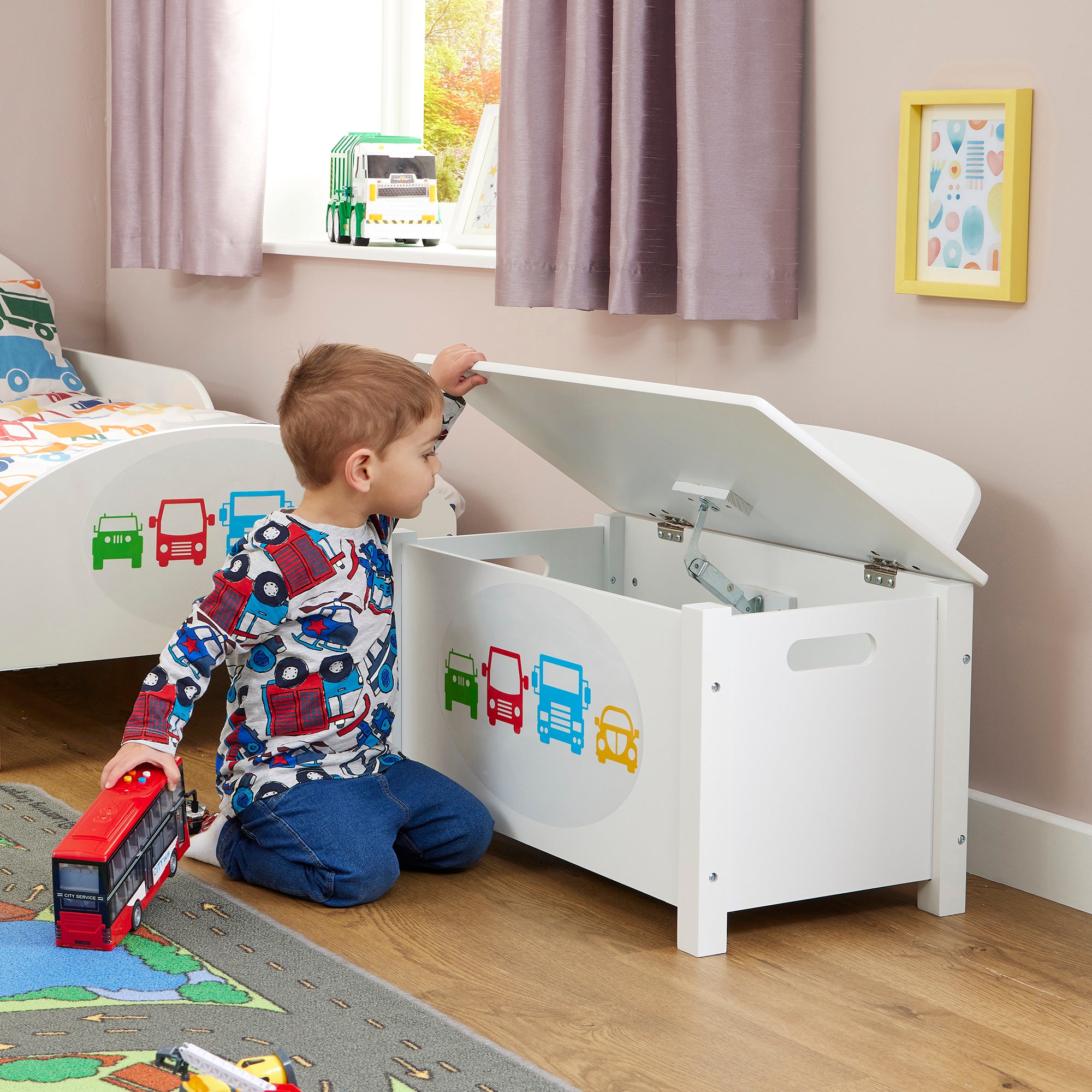 Kids White Wooden Toy Box Safe Storage (Ages 3+)