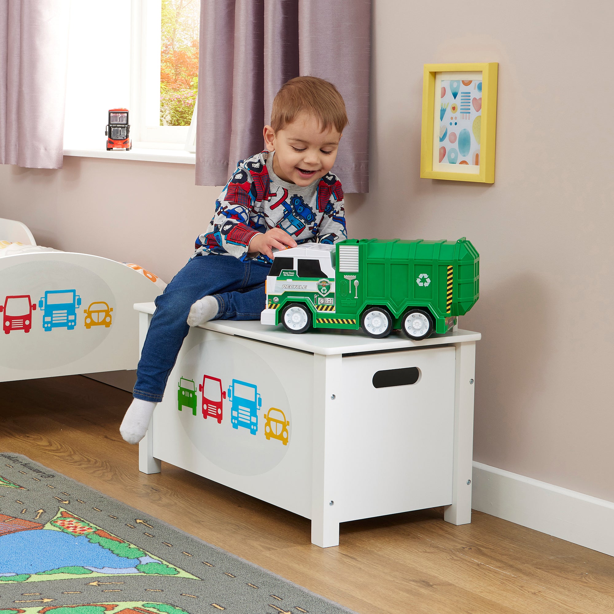 Kids White Wooden Toy Box Safe Storage (Ages 3+)