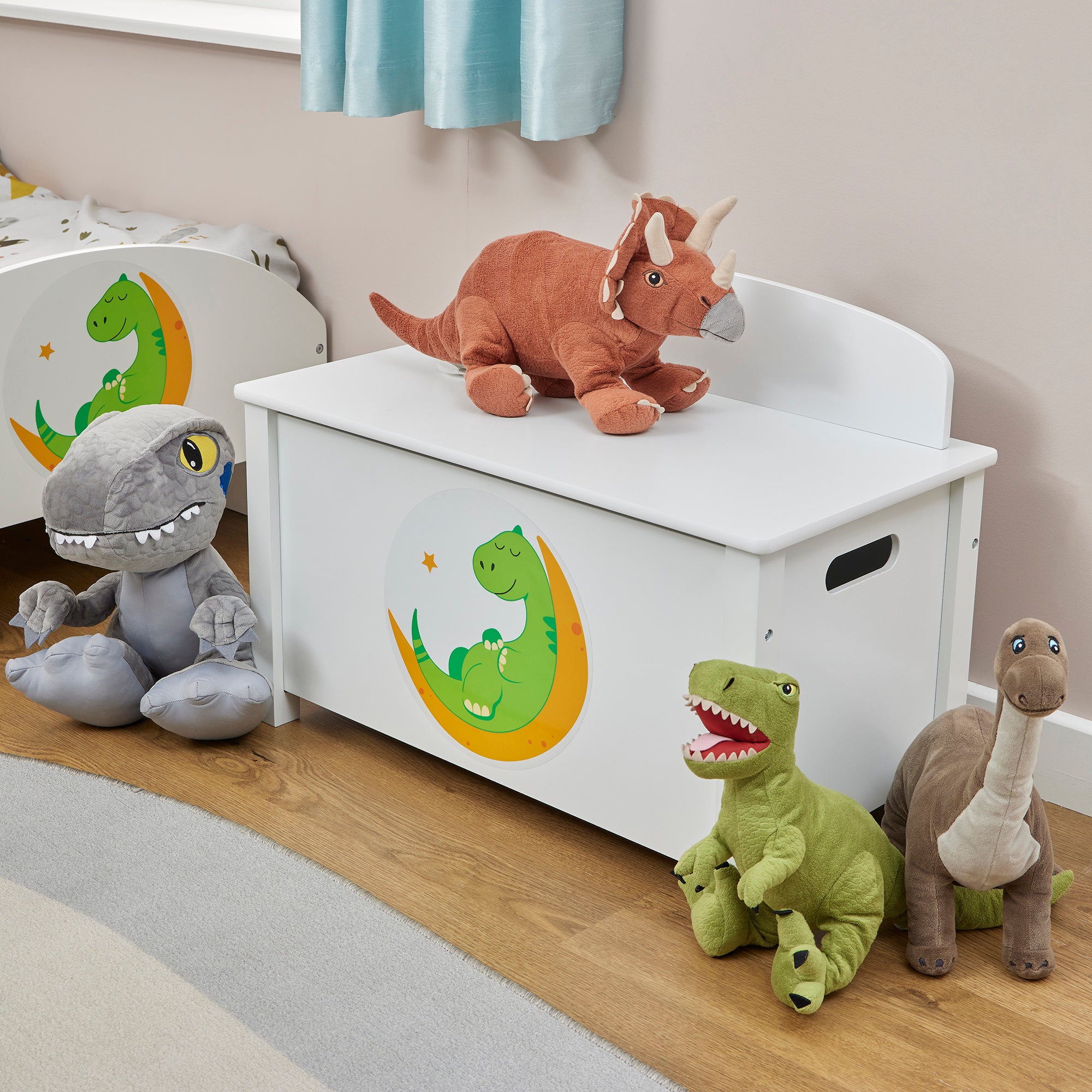Kids White Wooden Toy Box Safe Hinged Storage (Ages 3+)