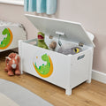 Kids White Wooden Toy Box Safe Hinged Storage (Ages 3+)