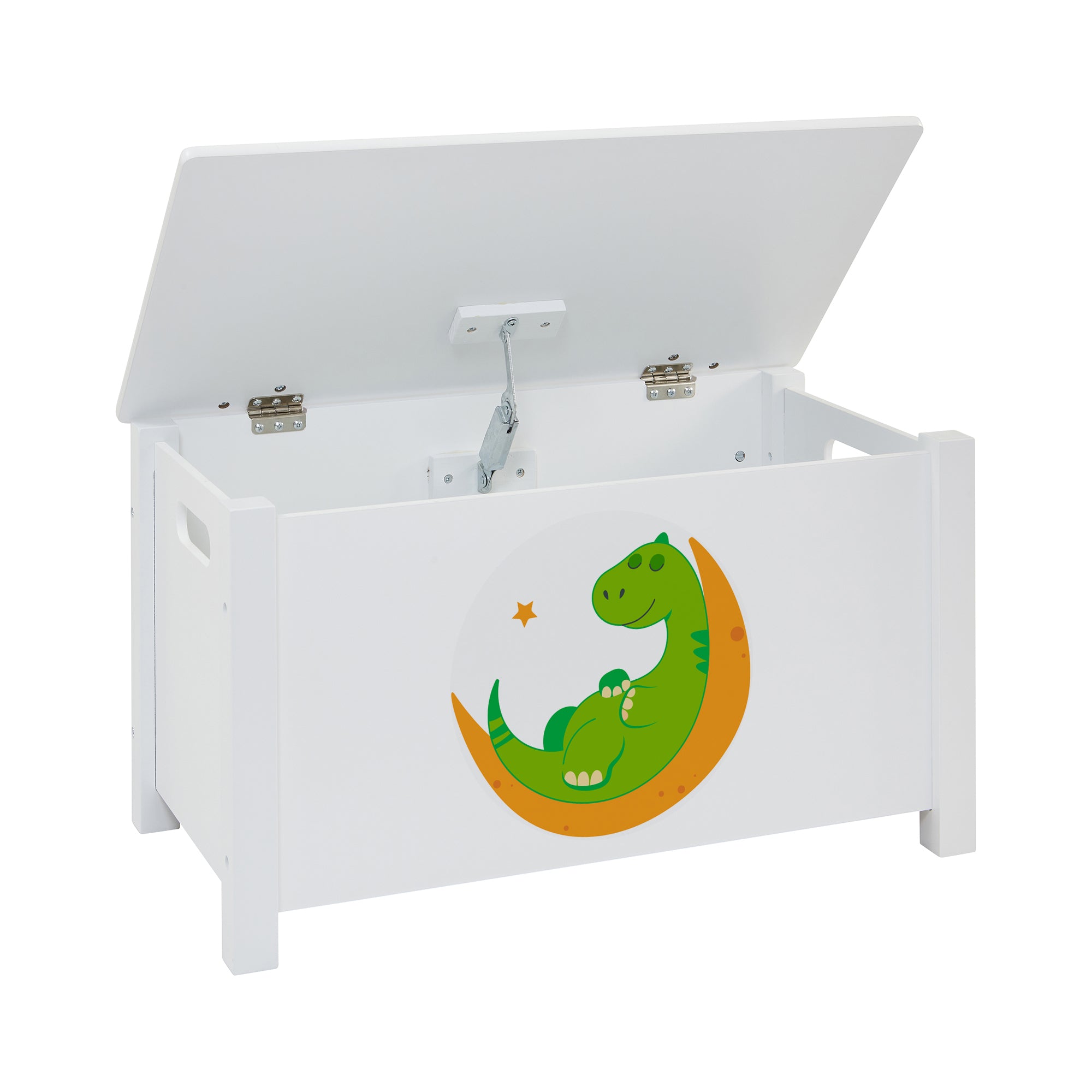 Kids White Wooden Toy Box Safe Hinged Storage (Ages 3+)