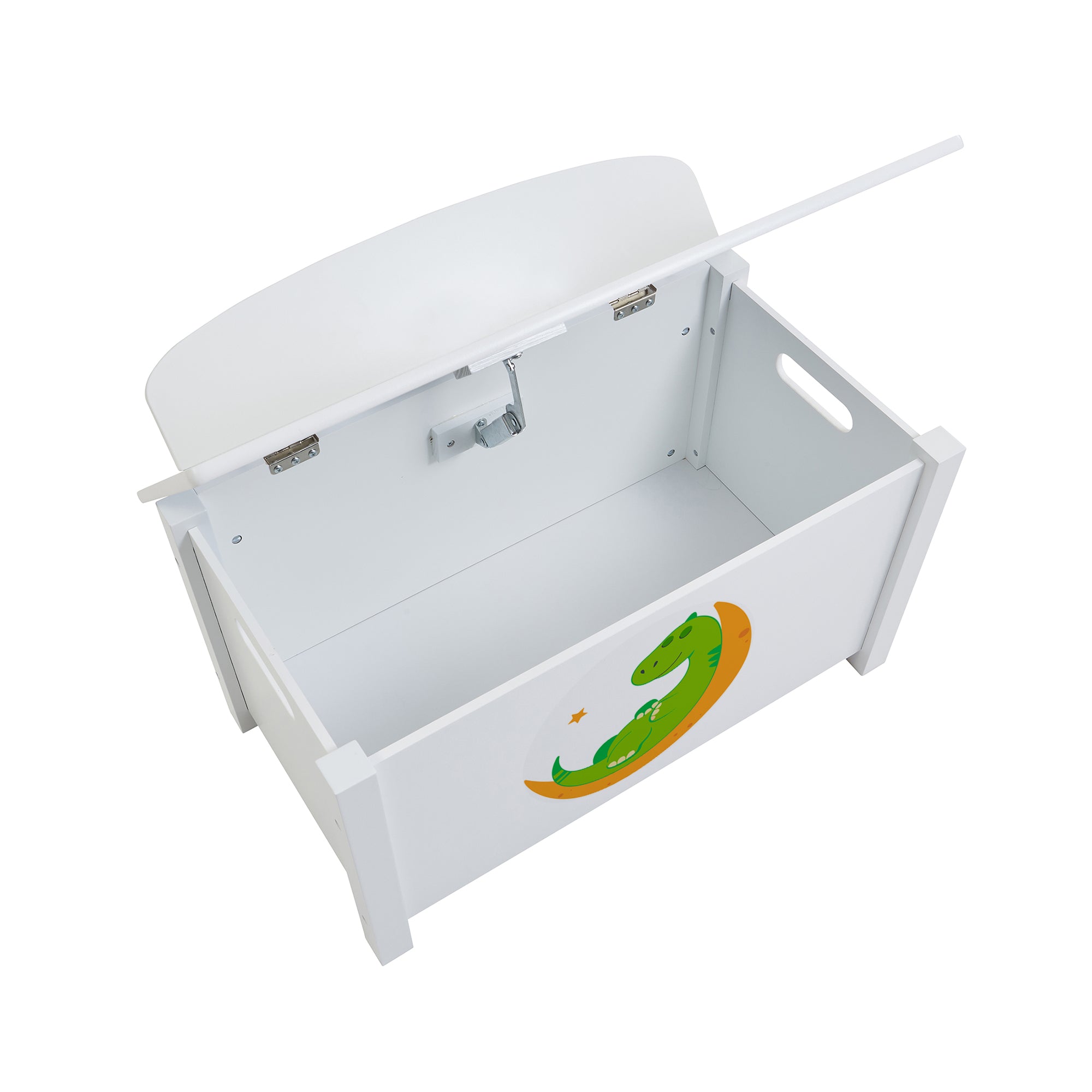 Kids White Wooden Toy Box Safe Hinged Storage (Ages 3+)