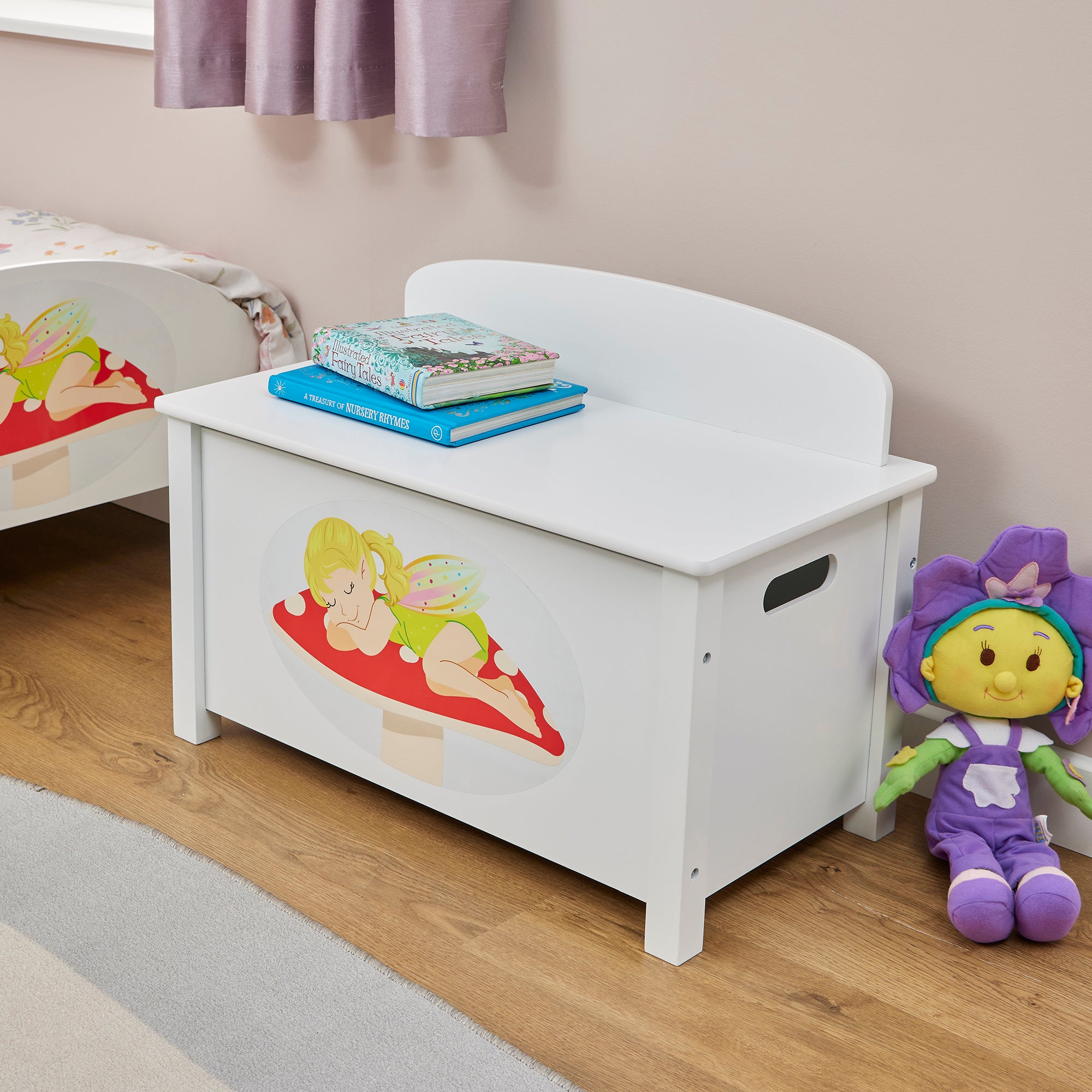 Kids White Wooden Toy Box Safe Hinged Storage (Ages 3+)