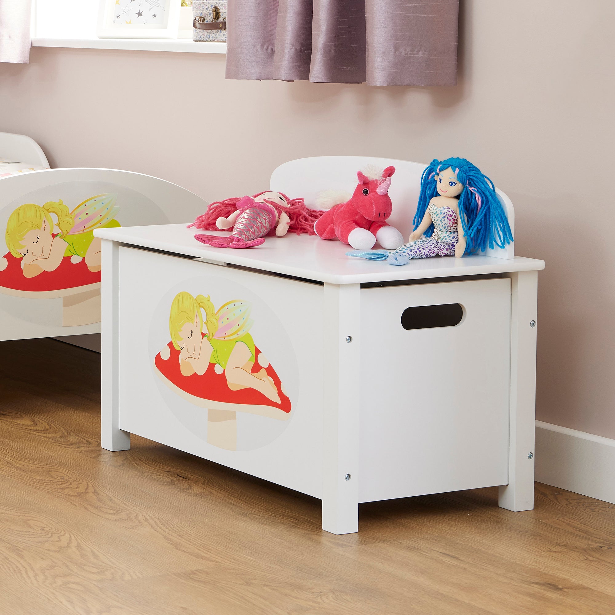 Kids White Wooden Toy Box Safe Hinged Storage (Ages 3+)
