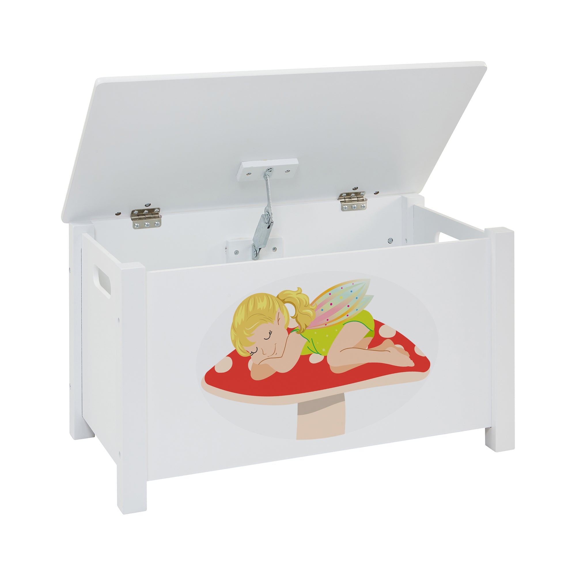 Kids White Wooden Toy Box Safe Hinged Storage (Ages 3+)
