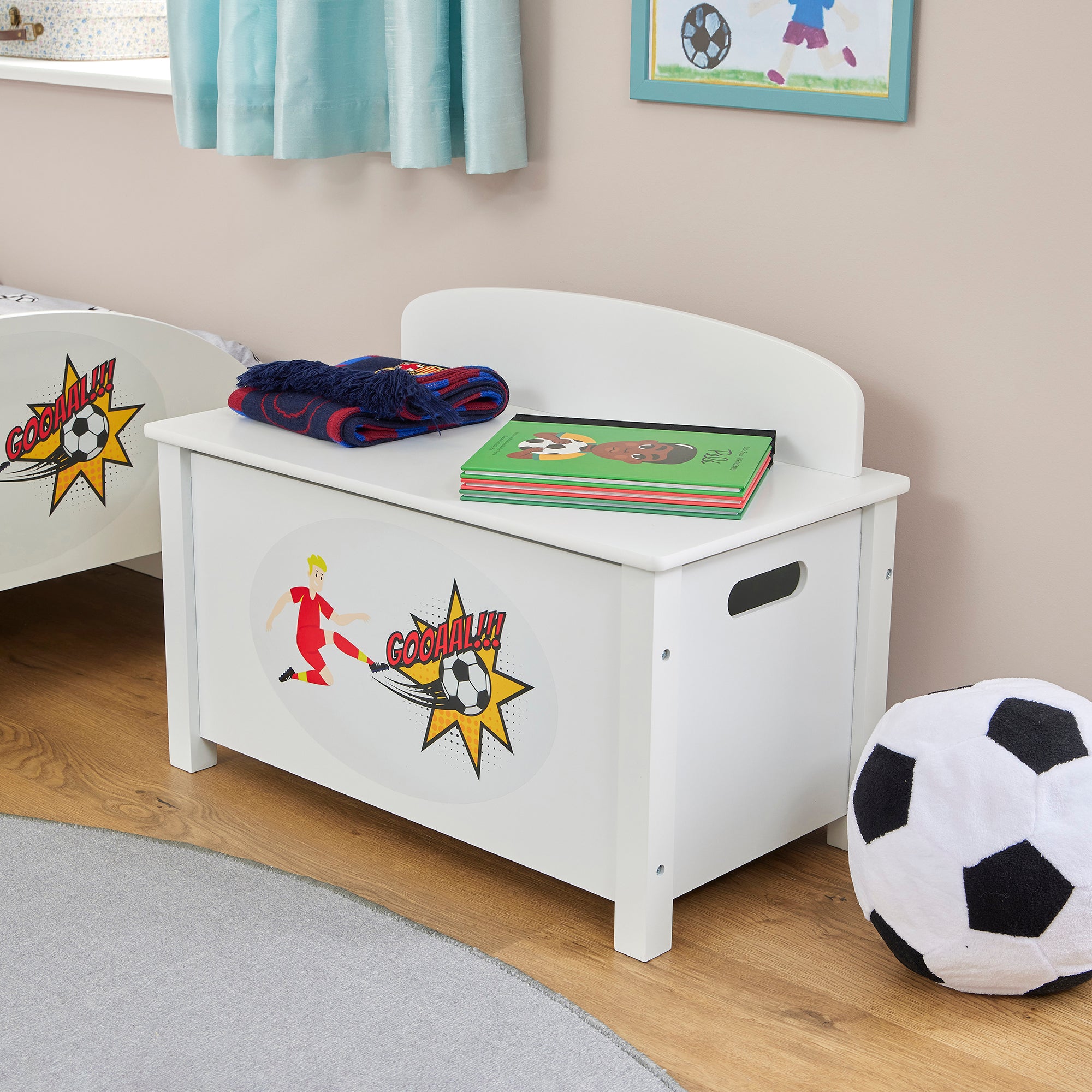 Kids White Wooden Toy Box Safe Hinged Storage (Ages 3+)