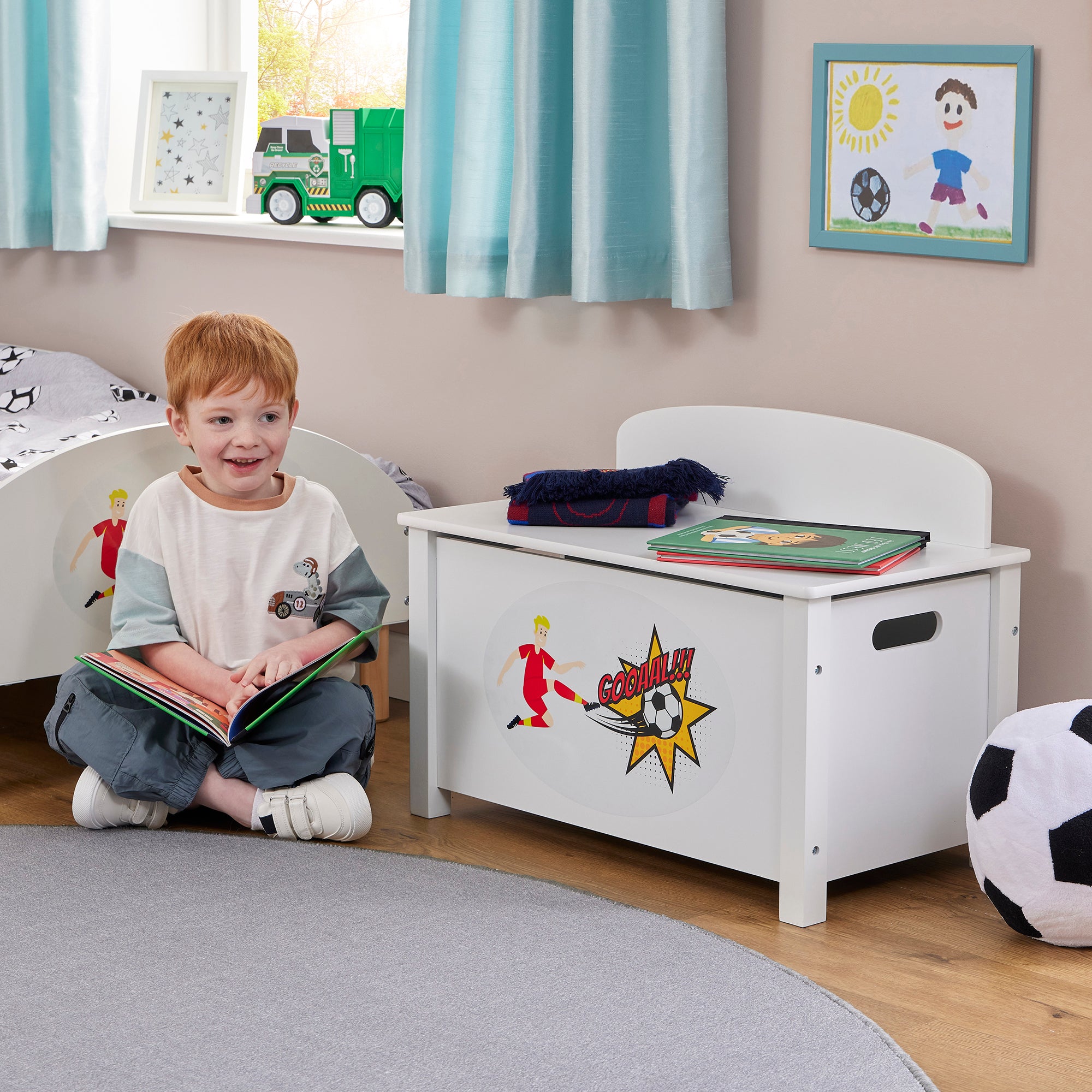 Kids White Wooden Toy Box Safe Hinged Storage (Ages 3+)