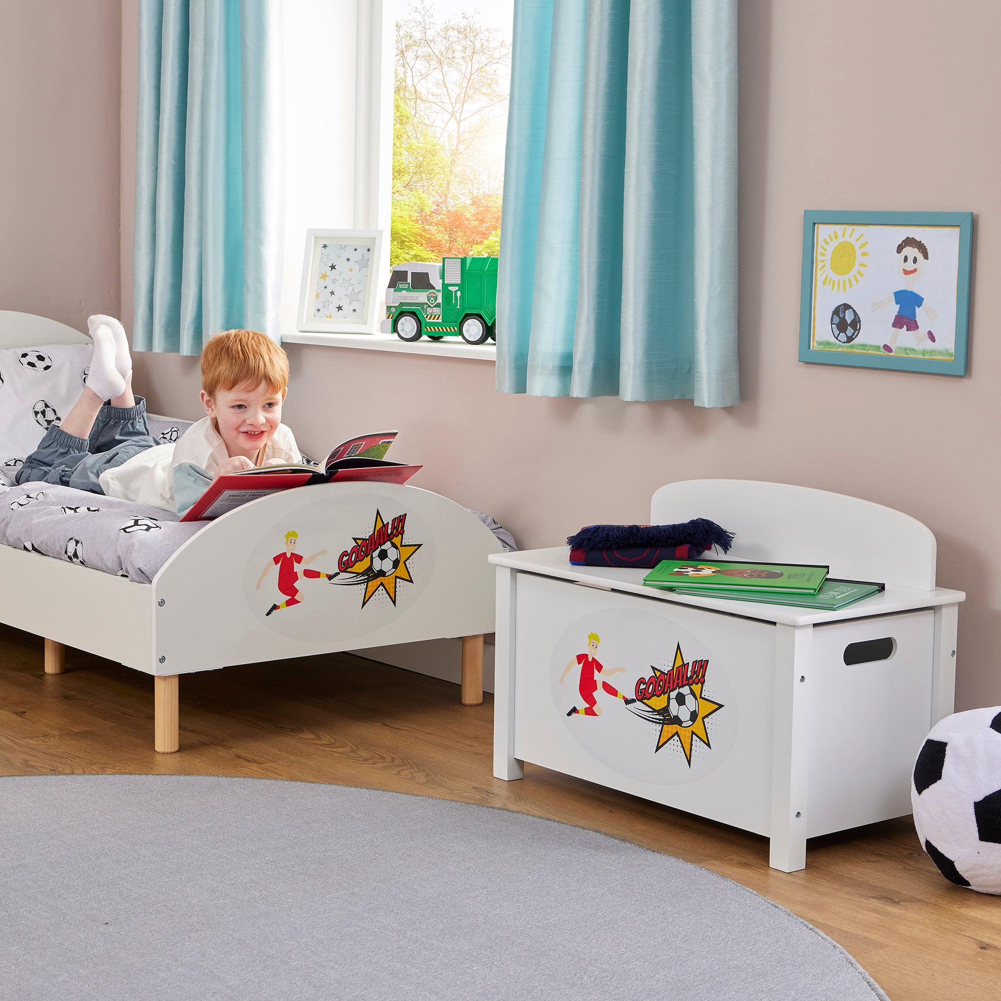 Kids White Wooden Toy Box Safe Hinged Storage (Ages 3+)