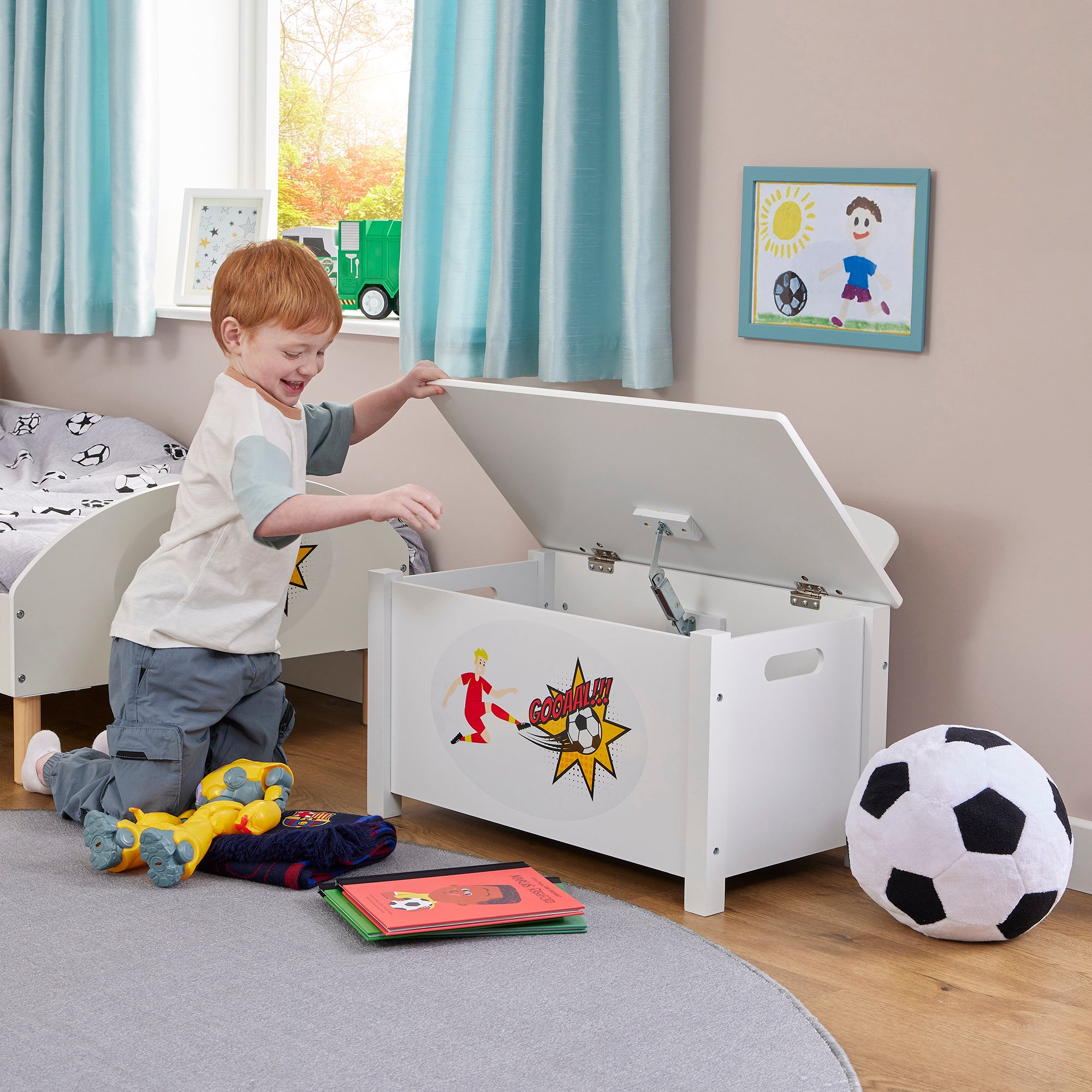 Kids White Wooden Toy Box Safe Hinged Storage (Ages 3+)
