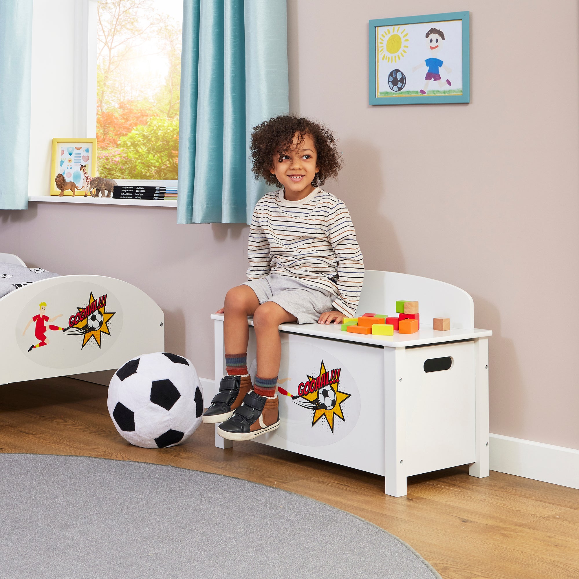 Kids White Wooden Toy Box Safe Hinged Storage (Ages 3+)