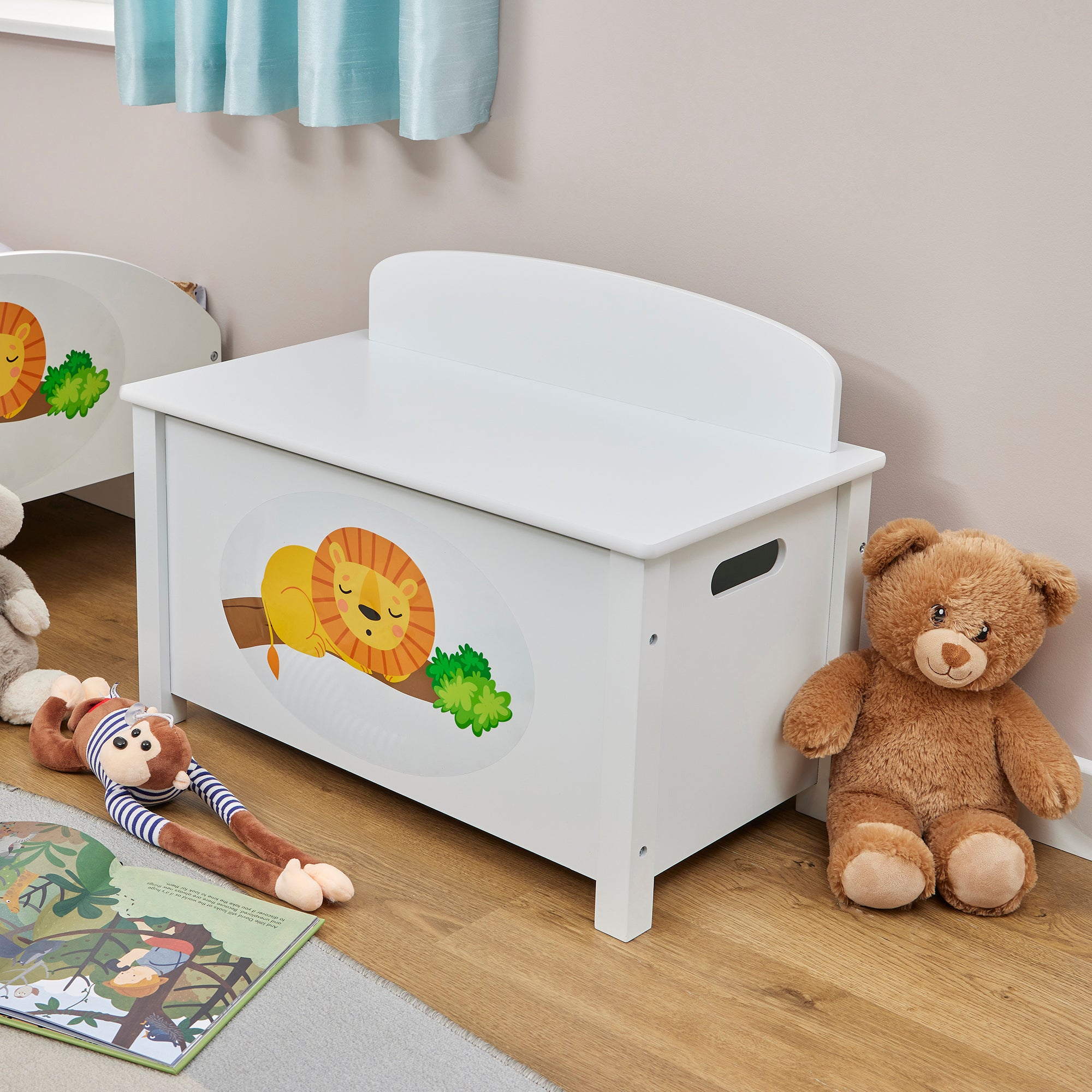 Jungle Kids White Wooden Toy Box Safe Storage (Ages 3+)