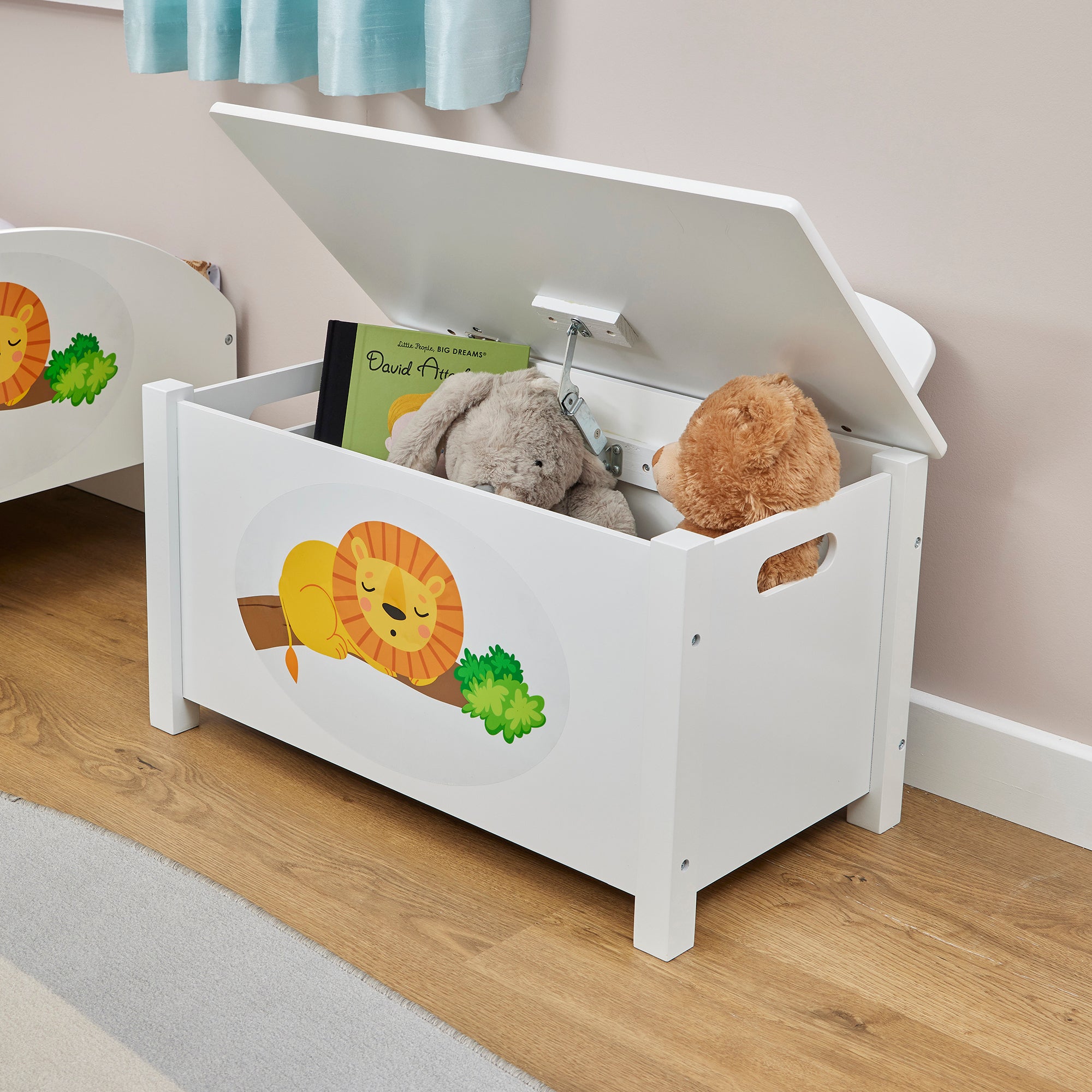 Jungle Kids White Wooden Toy Box Safe Storage (Ages 3+)