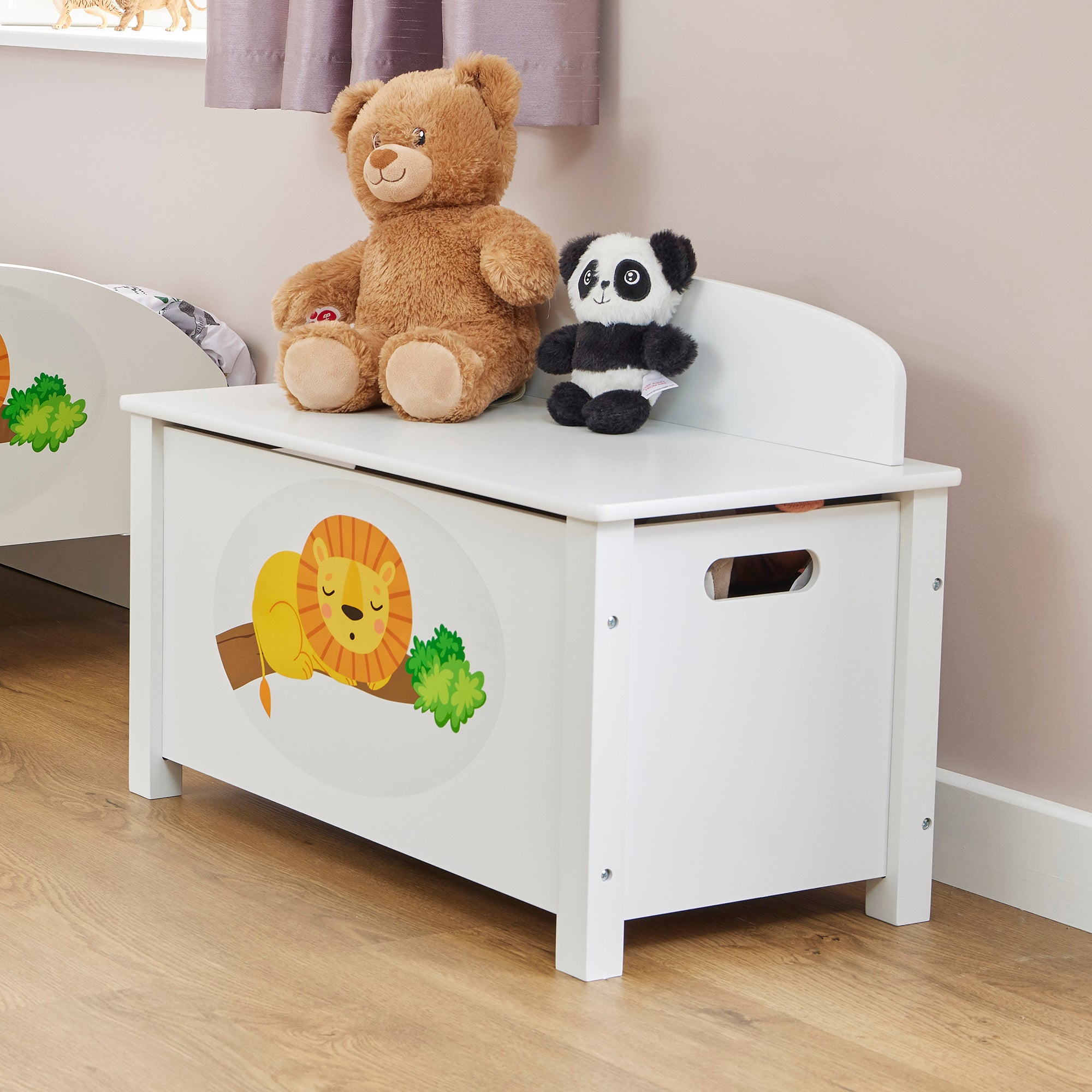 Jungle Kids White Wooden Toy Box Safe Storage (Ages 3+)