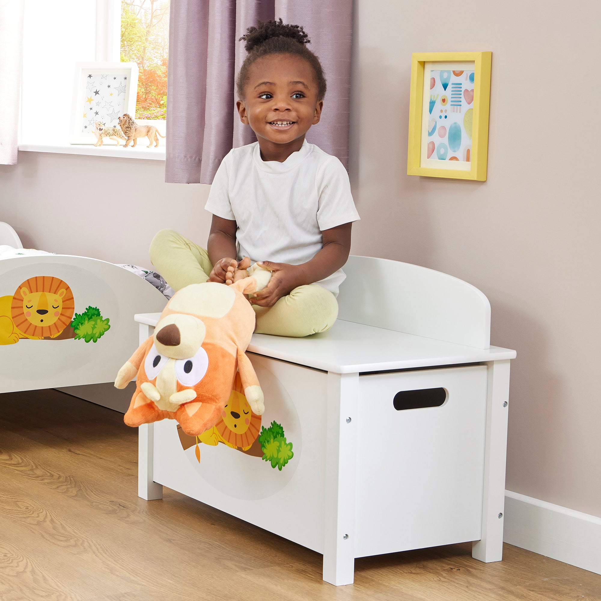 Jungle Kids White Wooden Toy Box Safe Storage (Ages 3+)