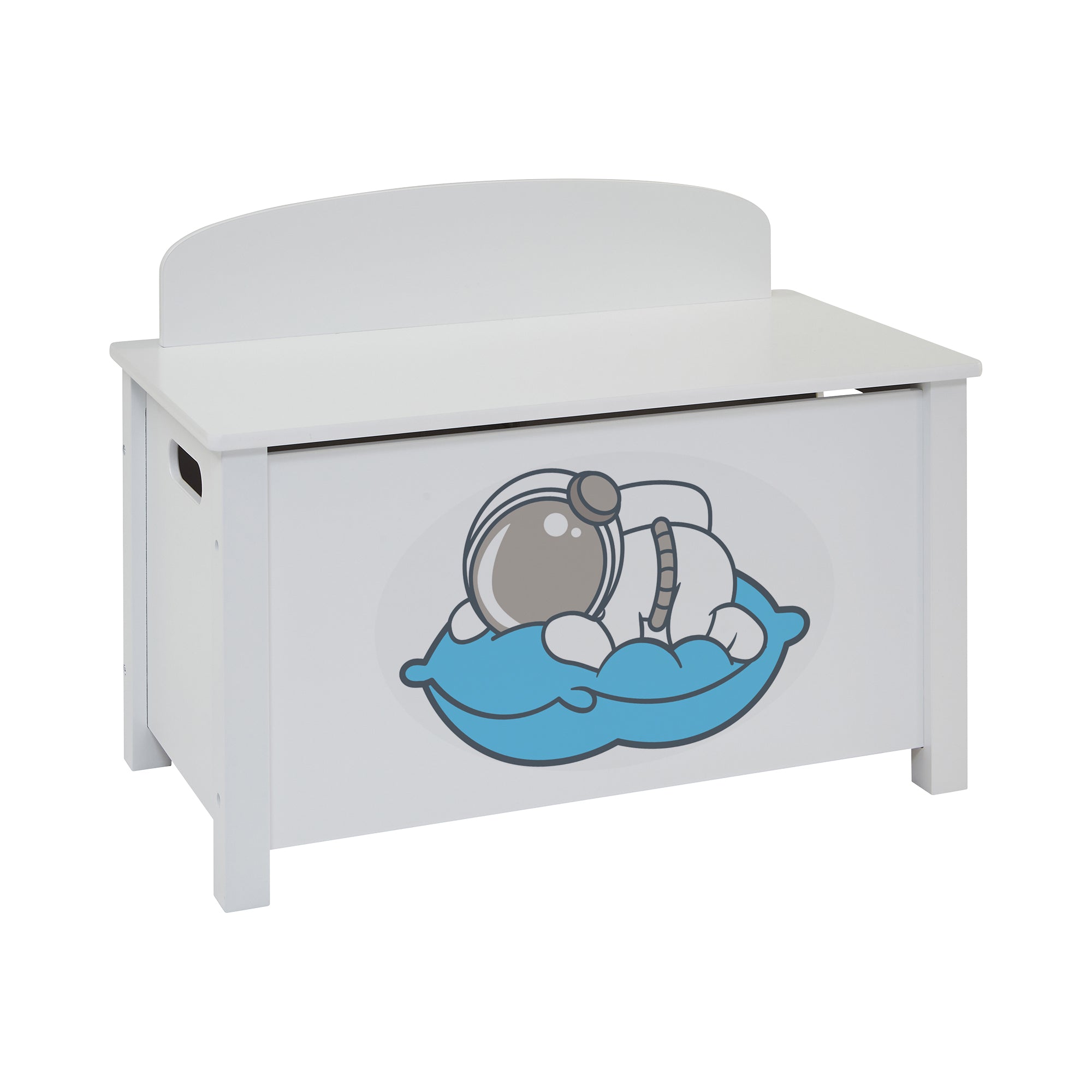 Kids White Wooden Space Toy Box Safe Hinged Storage (Ages 3+)