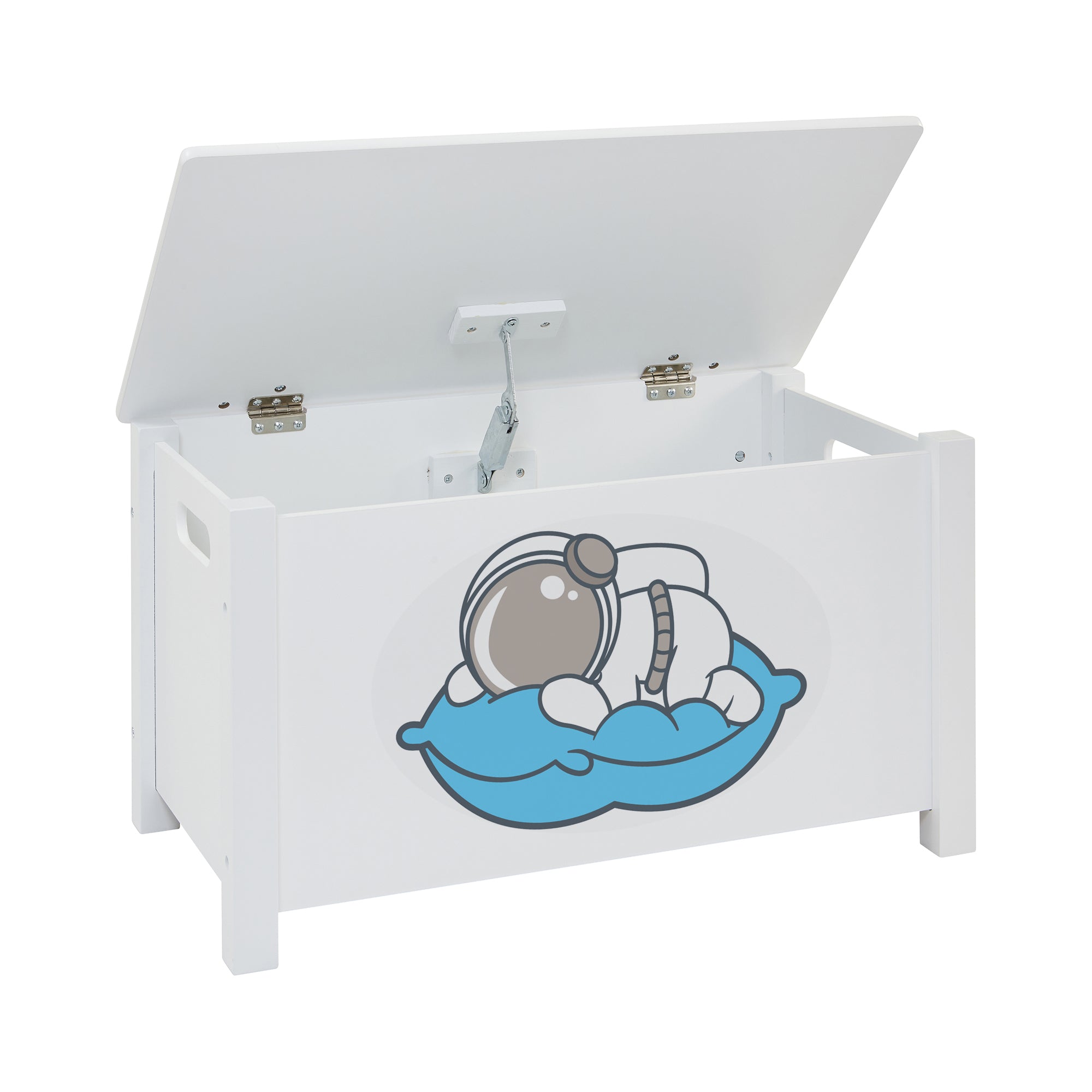 Kids White Wooden Space Toy Box Safe Hinged Storage (Ages 3+)