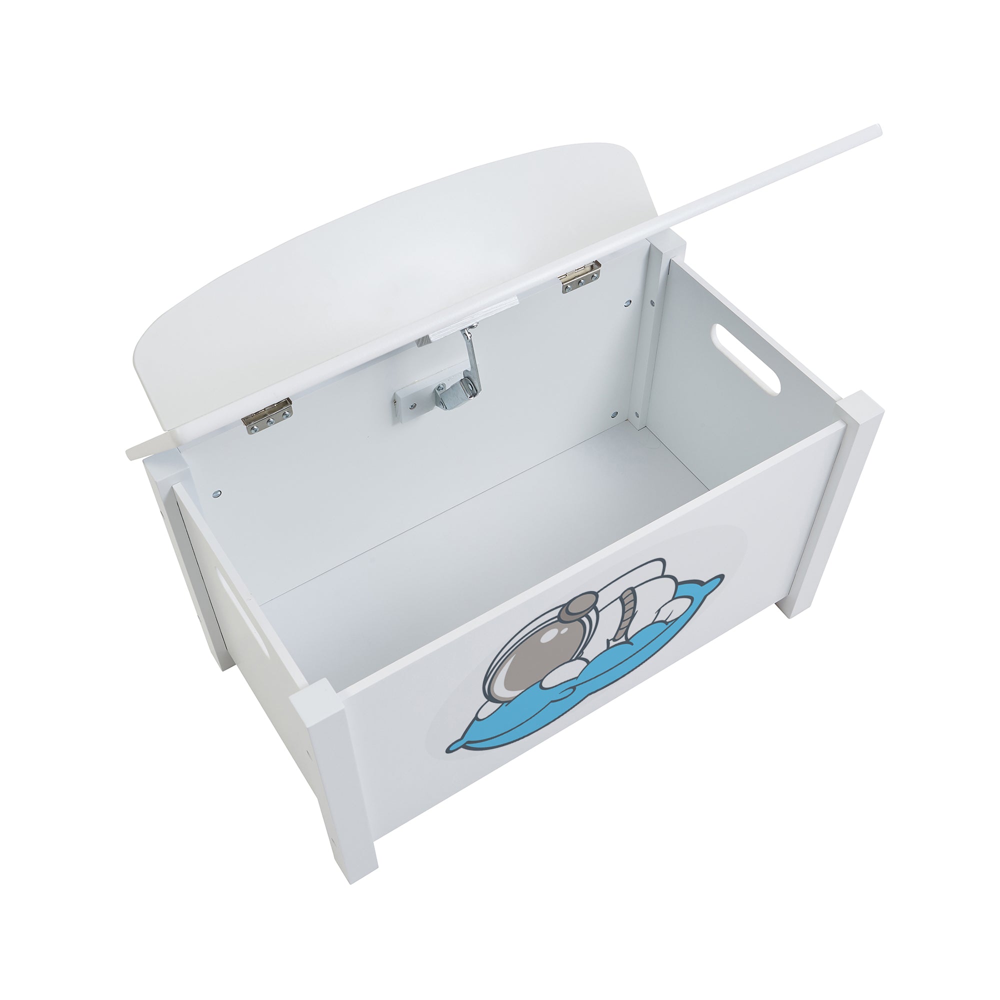 Kids White Wooden Space Toy Box Safe Hinged Storage (Ages 3+)