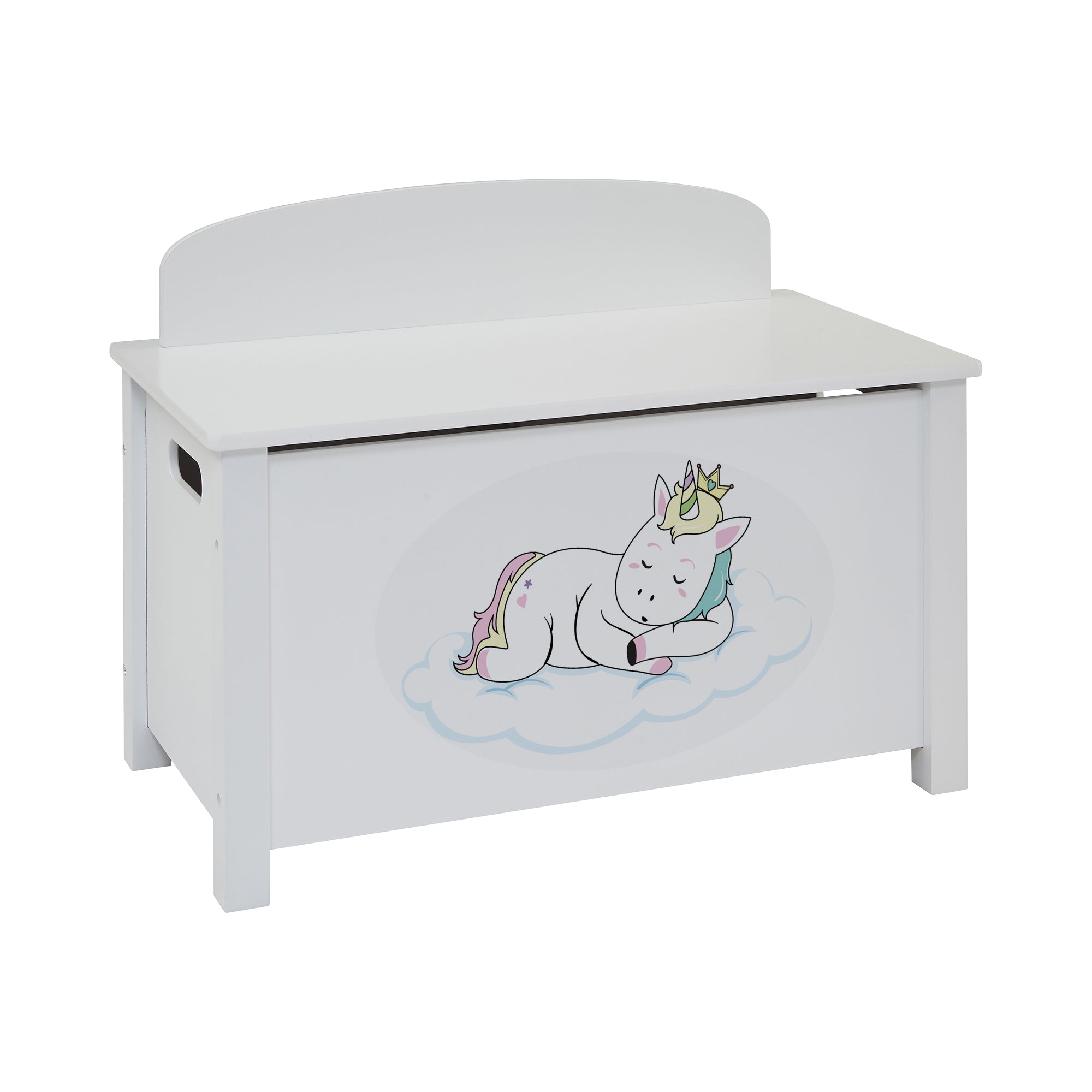 Kids White Wooden Unicorn Toy Box Safe Hinged Storage (Ages 3+)