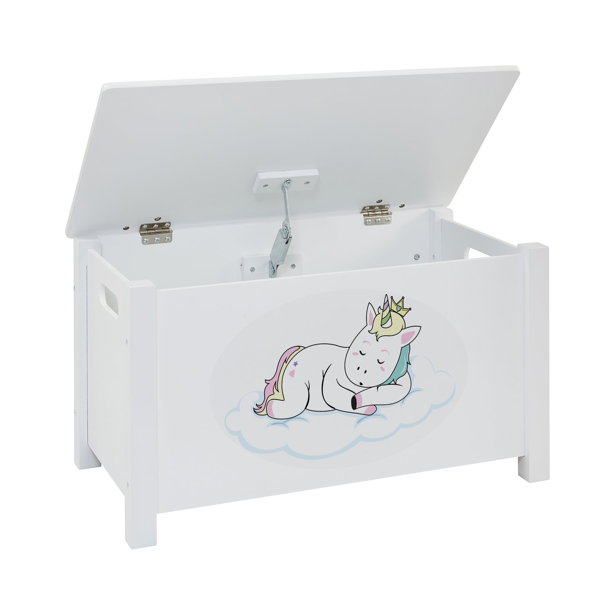 Kids White Wooden Unicorn Toy Box Safe Hinged Storage (Ages 3+)