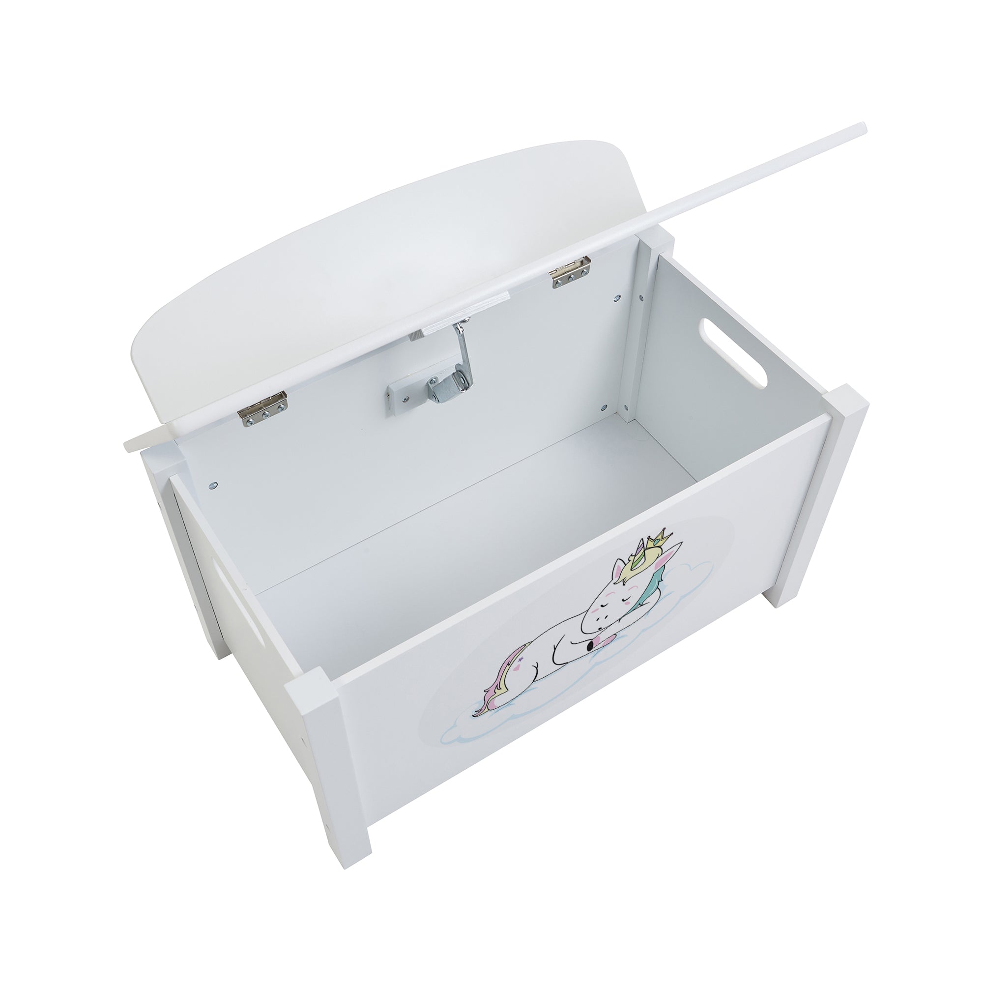 Kids White Wooden Unicorn Toy Box Safe Hinged Storage (Ages 3+)