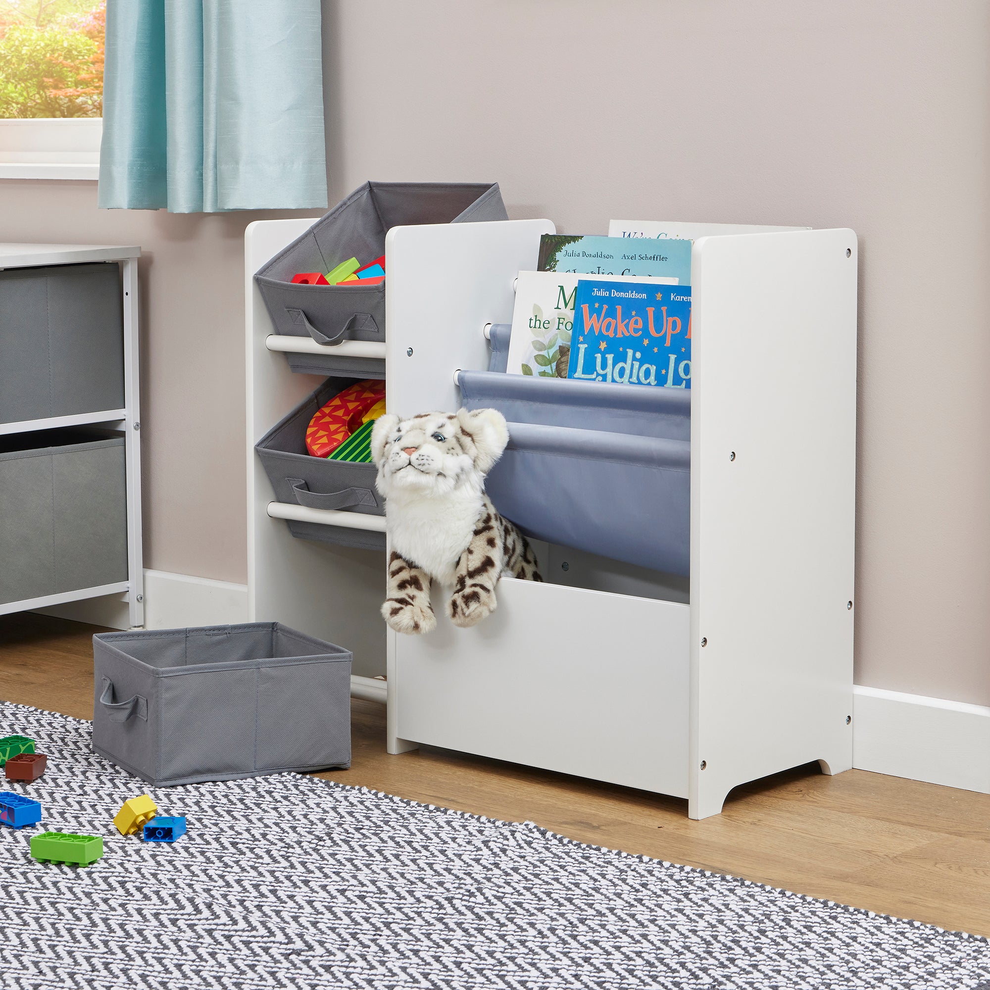 Kids White Book Display Storage Unit 4 Bins (Ages 2+)