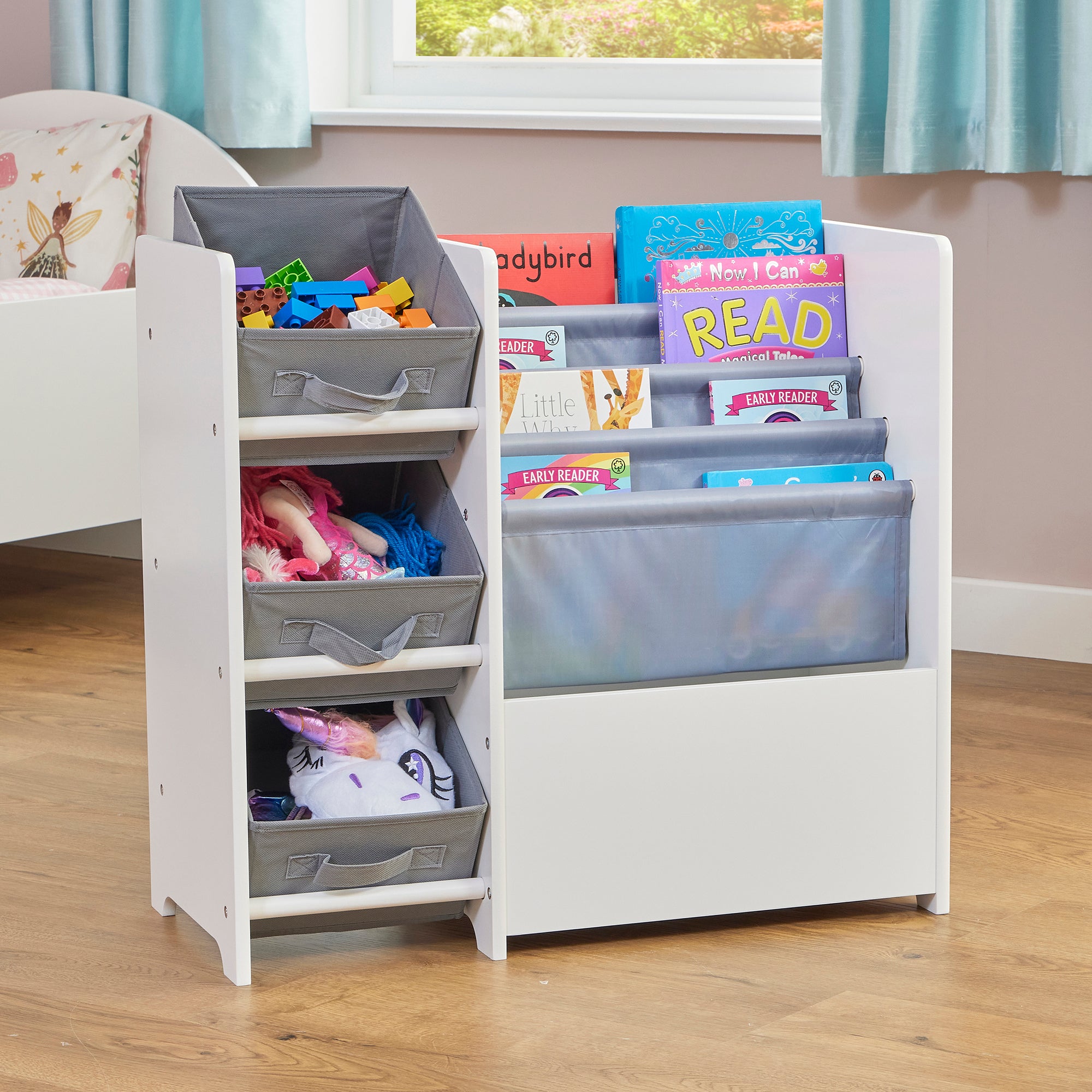 Kids White Book Display Storage Unit 4 Bins (Ages 2+)