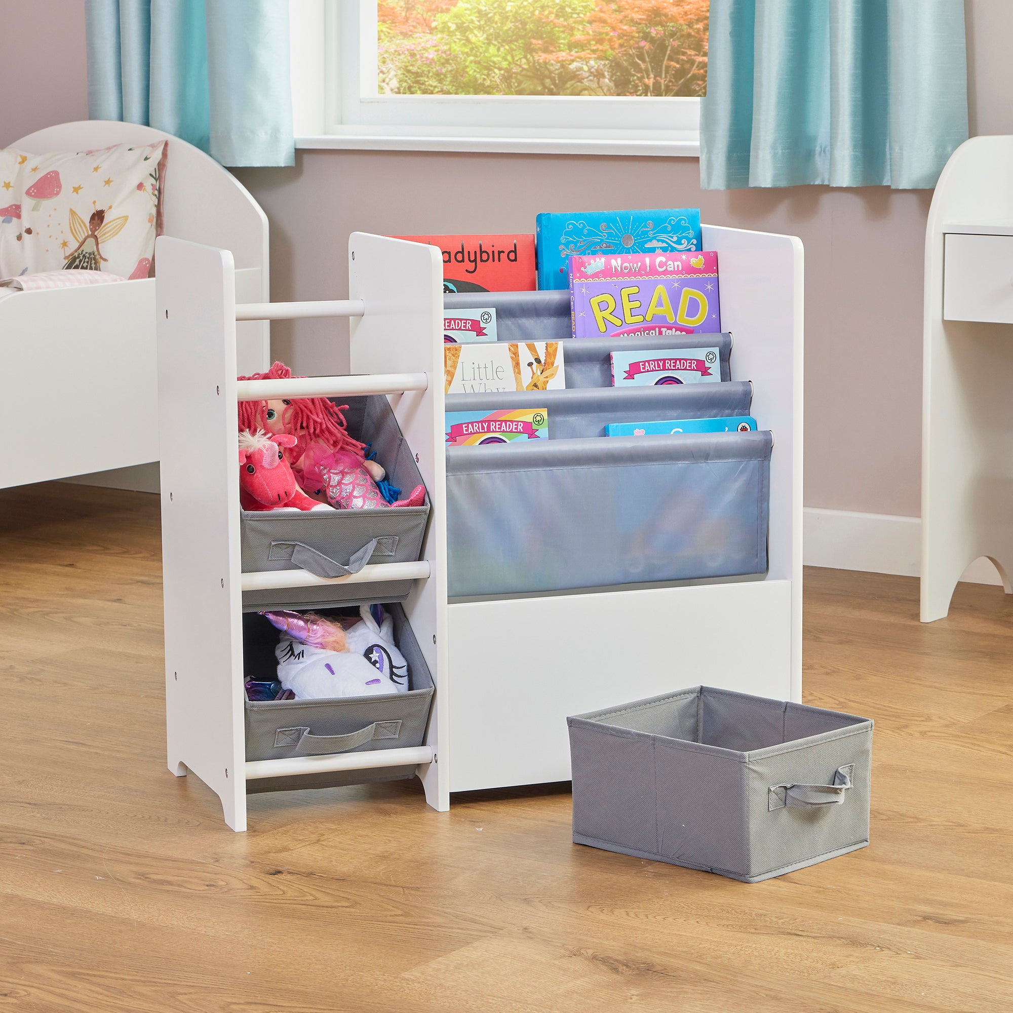 Kids White Book Display Storage Unit 4 Bins (Ages 2+)