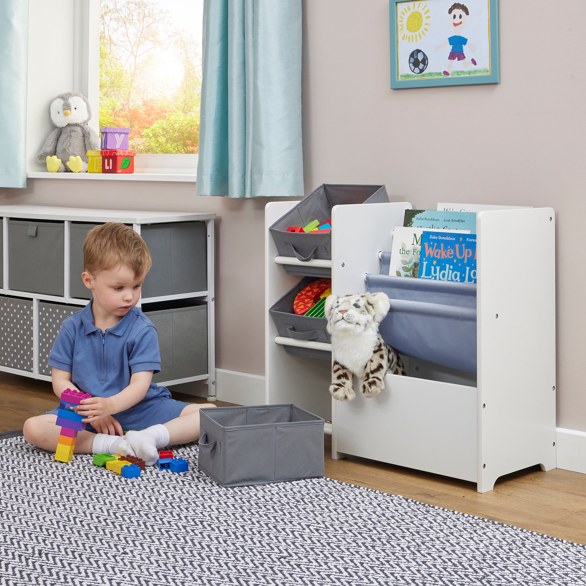 Kids White Book Display Storage Unit 4 Bins (Ages 2+)