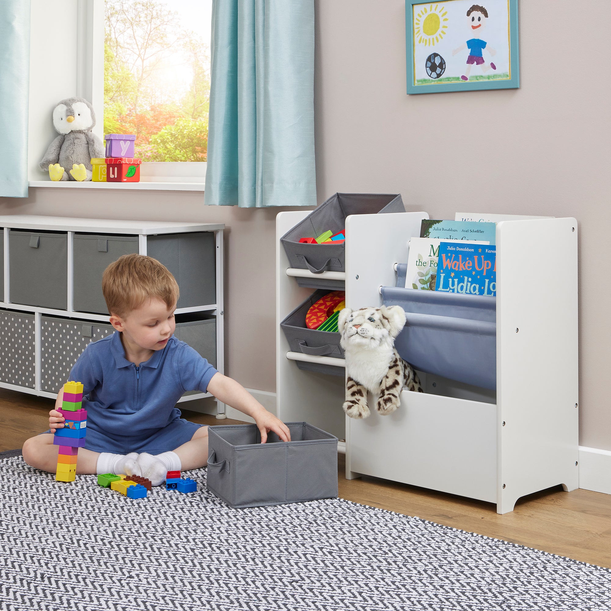 Kids White Book Display Storage Unit 4 Bins (Ages 2+)
