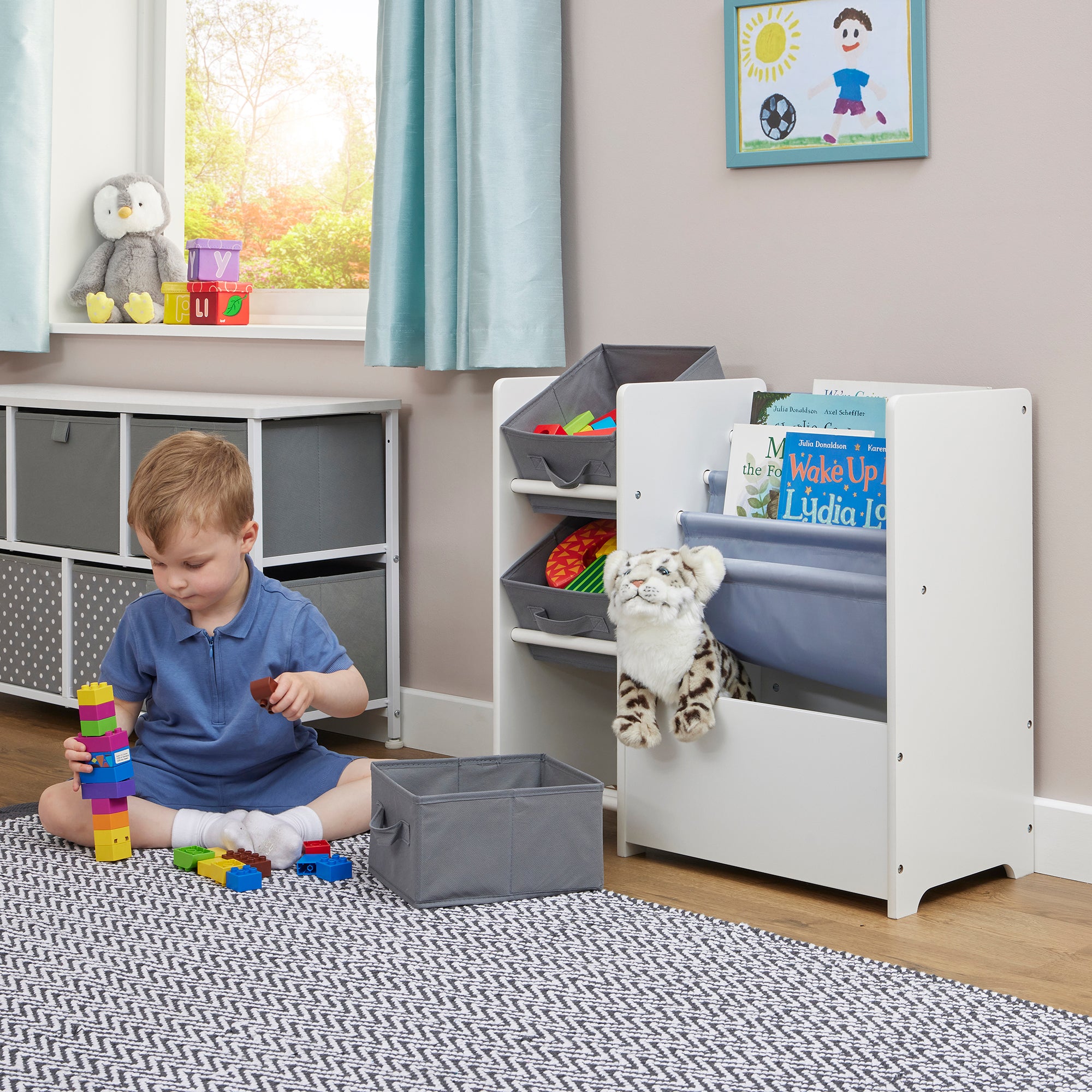 Kids White Book Display Storage Unit 4 Bins (Ages 2+)