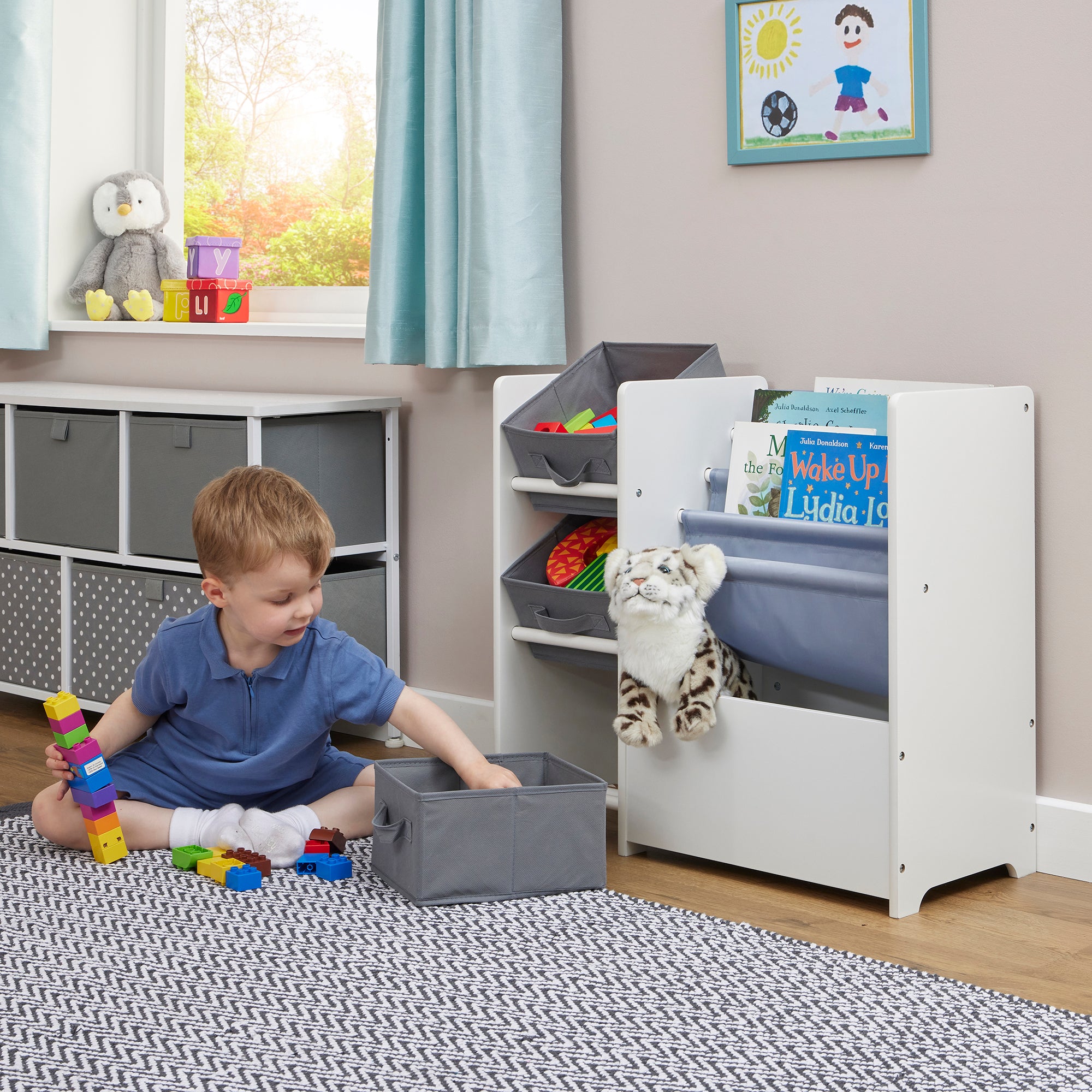 Kids White Book Display Storage Unit 4 Bins (Ages 2+)