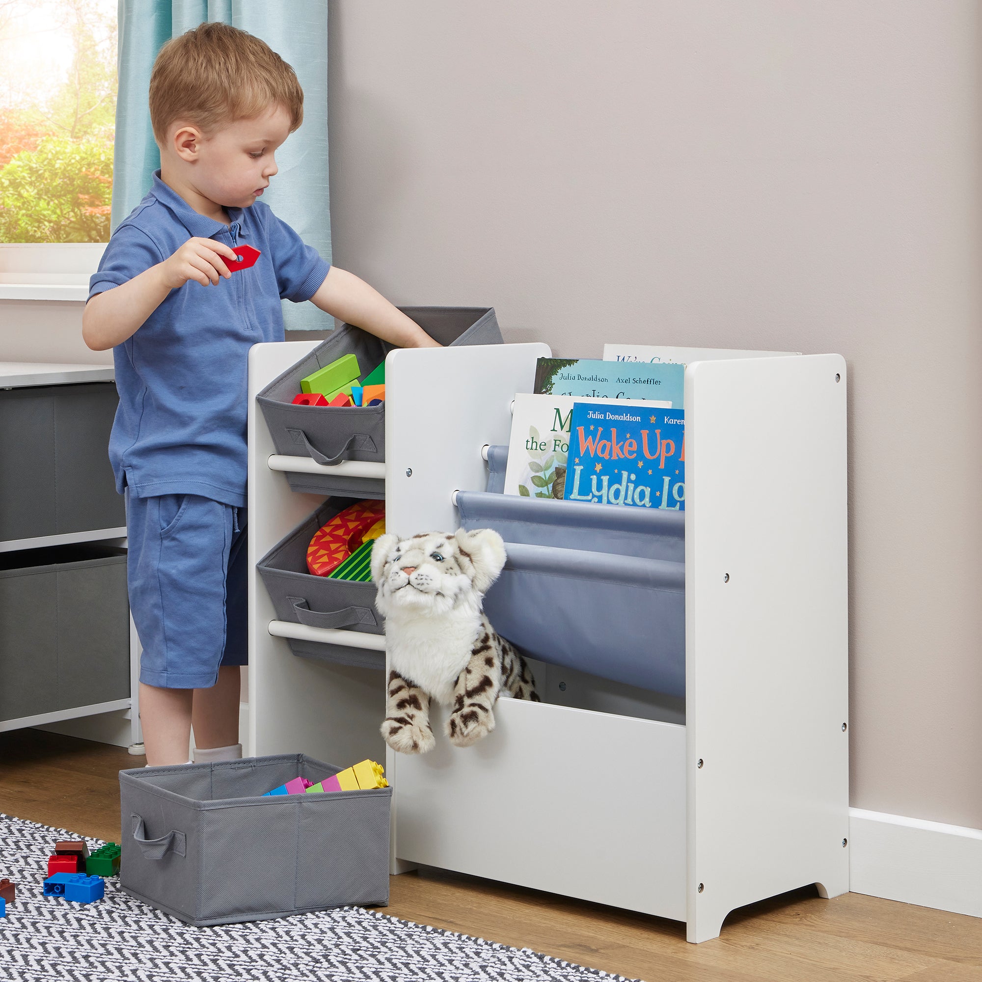 Kids White Book Display Storage Unit 4 Bins (Ages 2+)