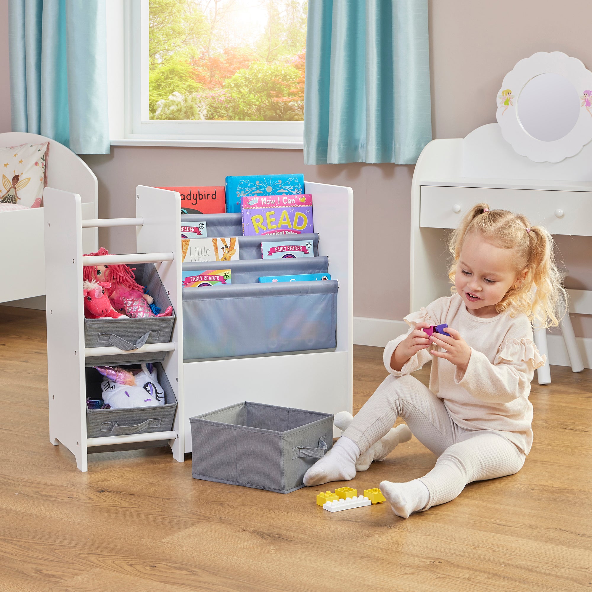 Kids White Book Display Storage Unit 4 Bins (Ages 2+)